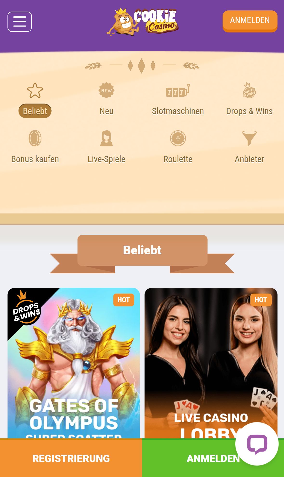 Cookie Casino — Lobby (Mobil)