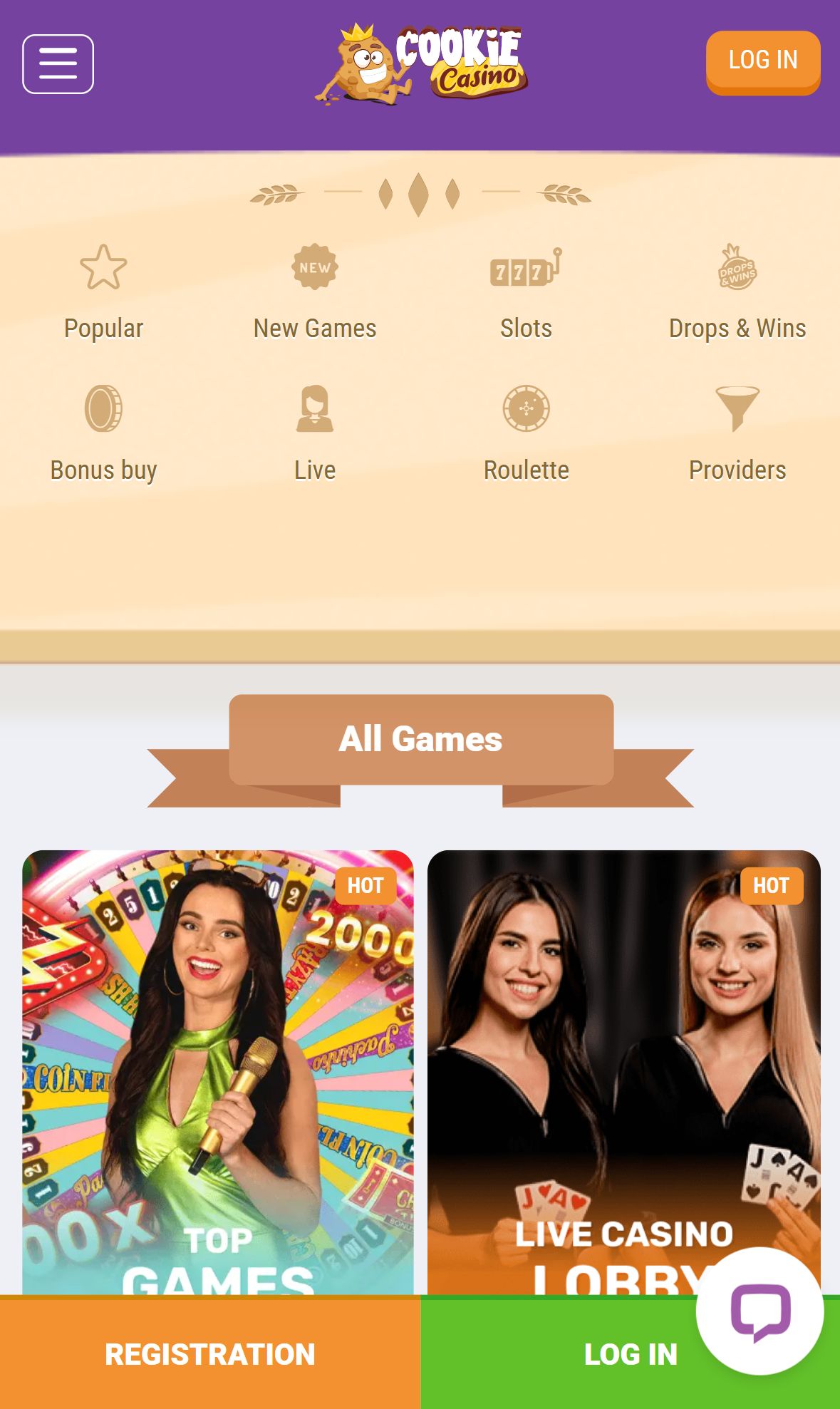 Cookie Casino — Lobby (Mobile)