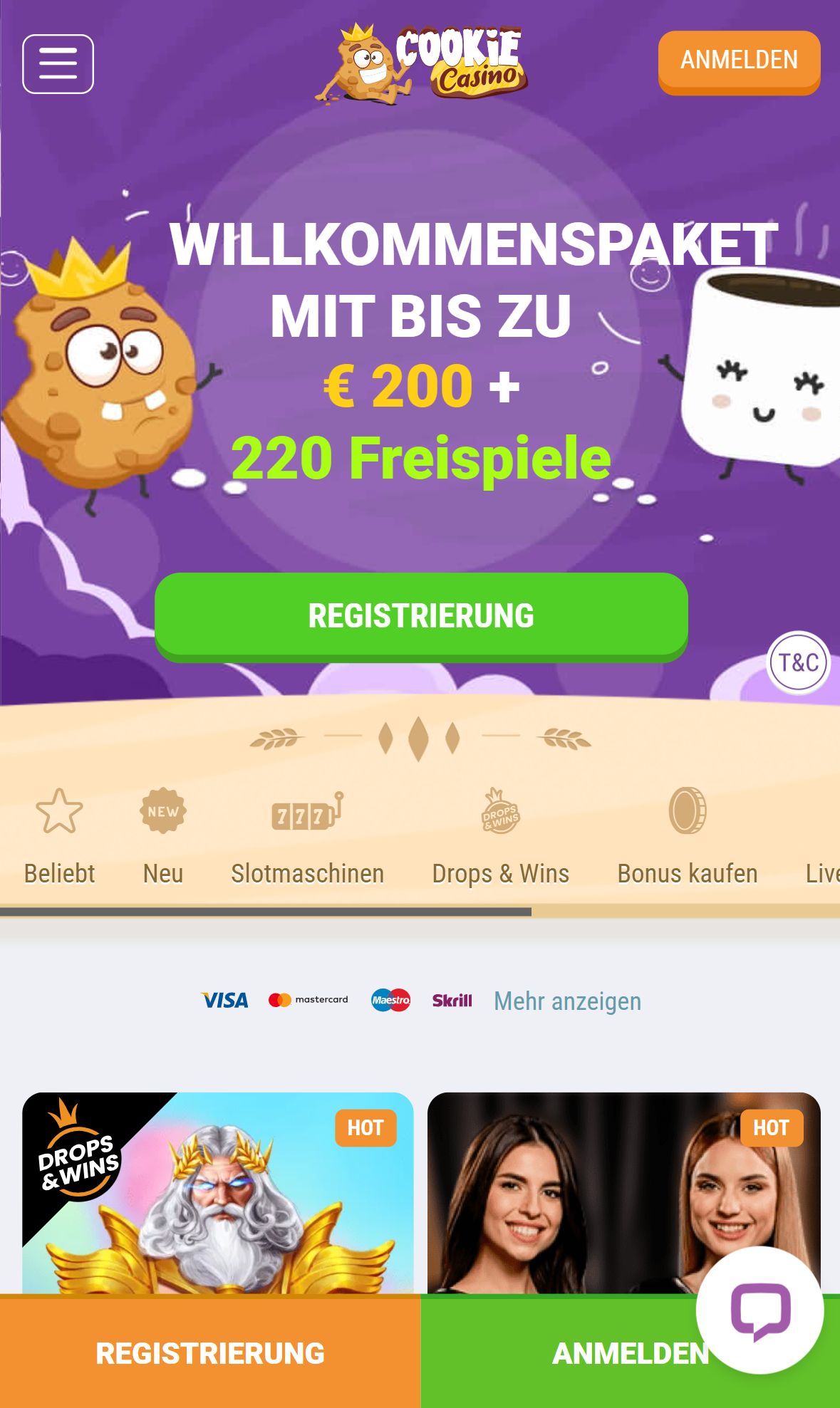 Cookie Casino — Startseite (Mobil)