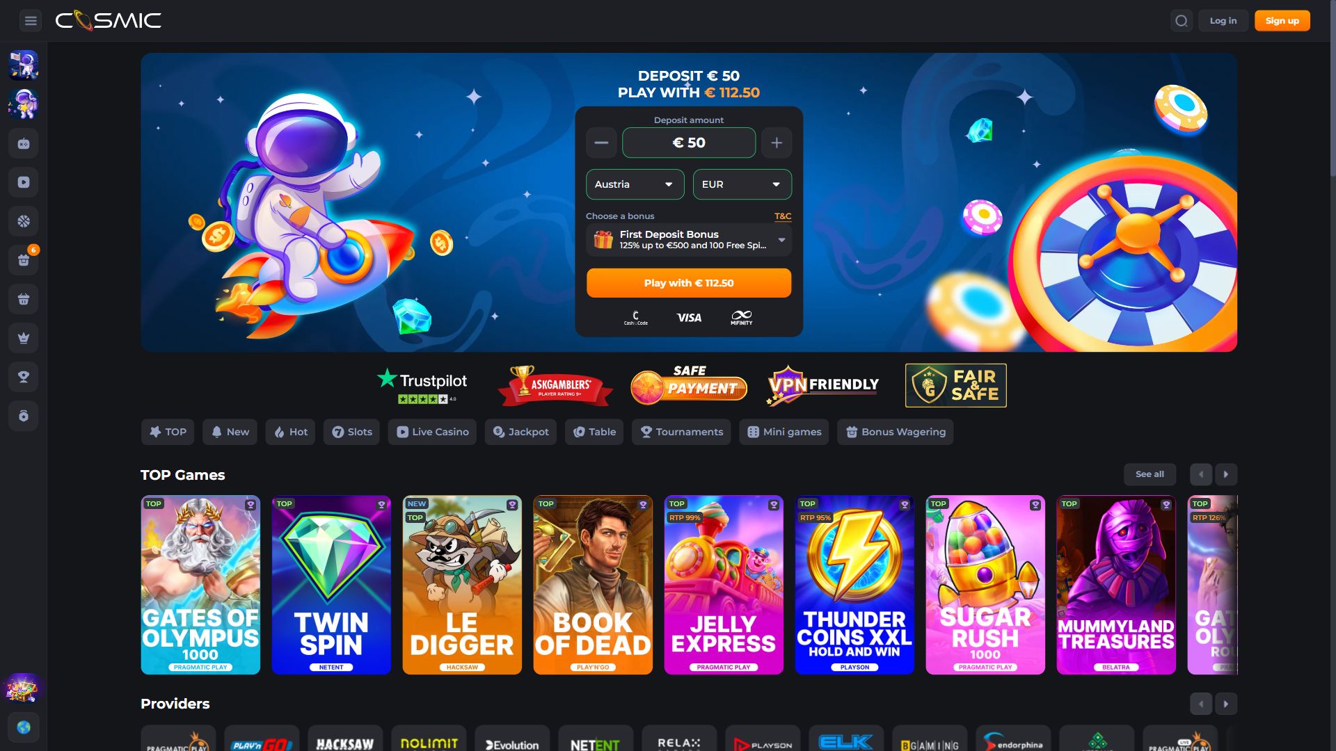 CosmicSlot — Homepage (Desktop)