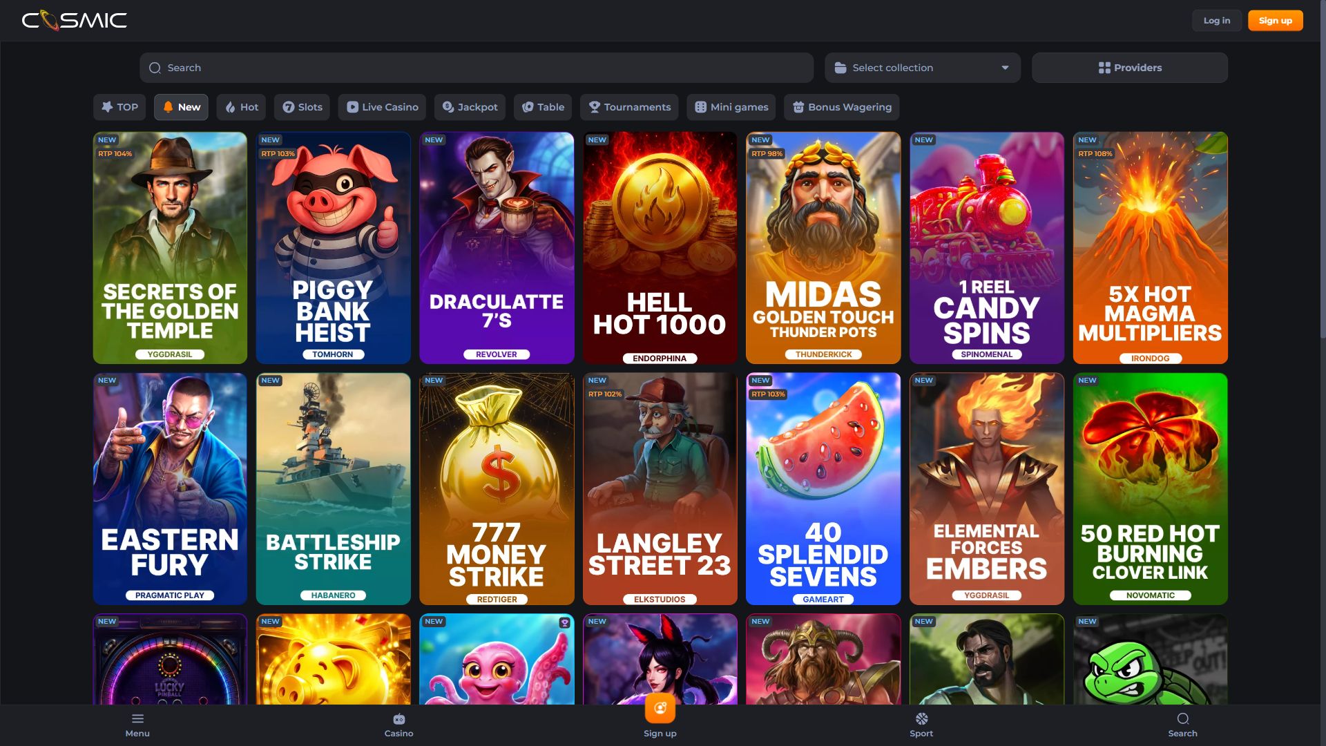 Cosmicslotz — Lobby (Desktop)
