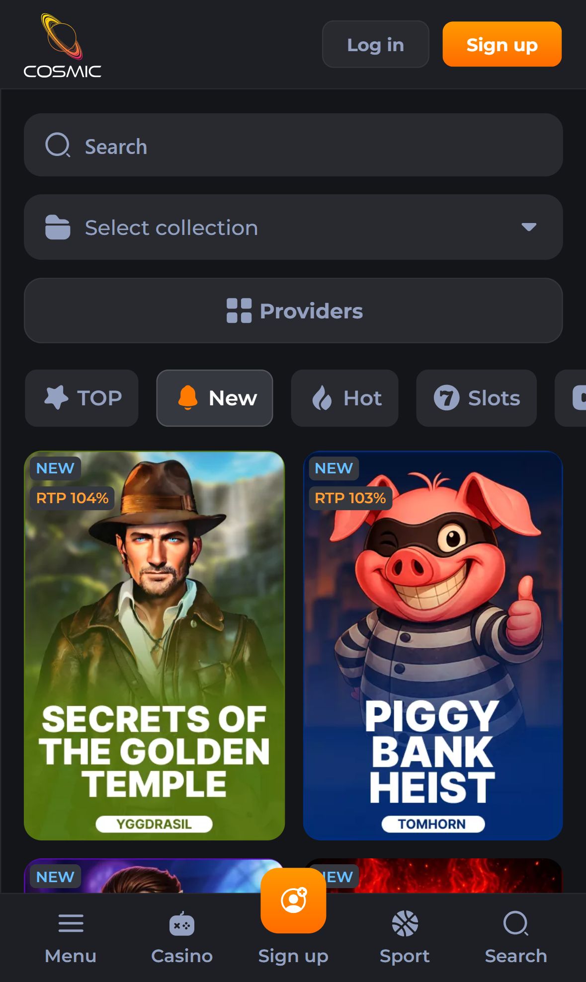 Cosmicslotz — Lobby (Mobile)