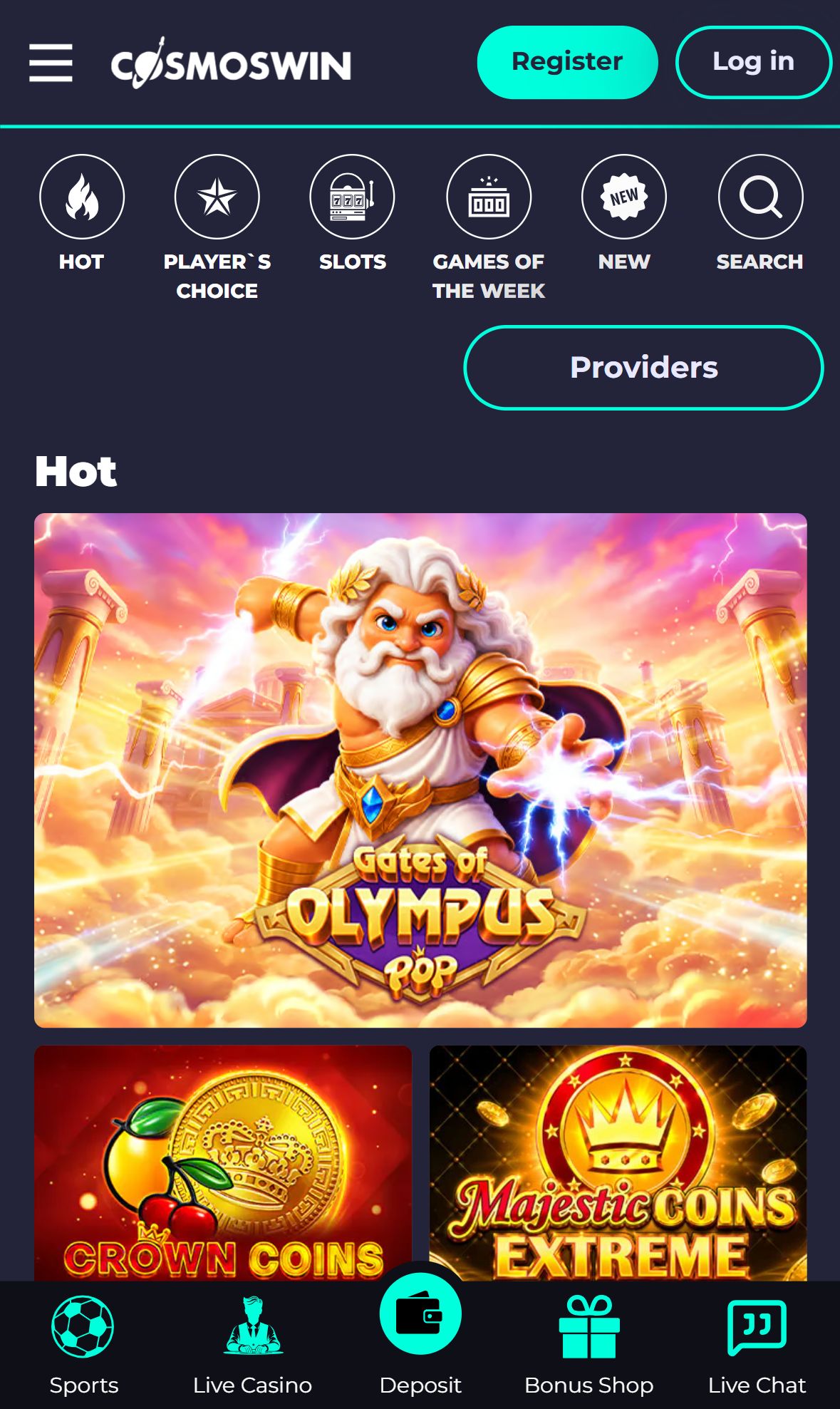 Cosmoswin — Homepage (Mobile)