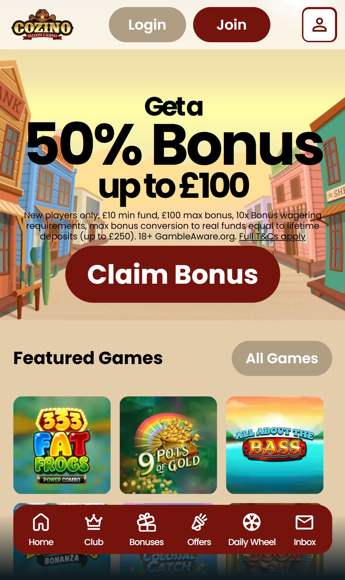 Cozino — Homepage (Mobile)