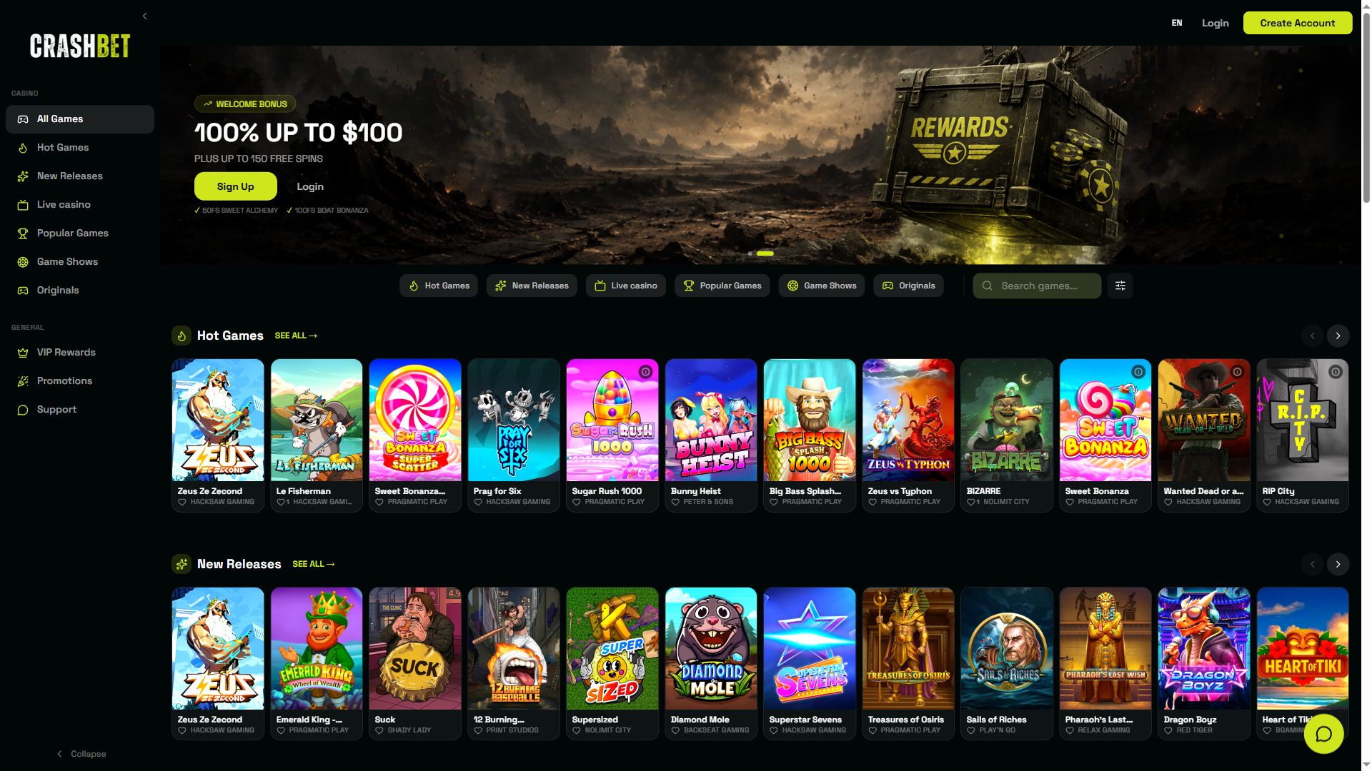 CrashBet — Homepage (Desktop)