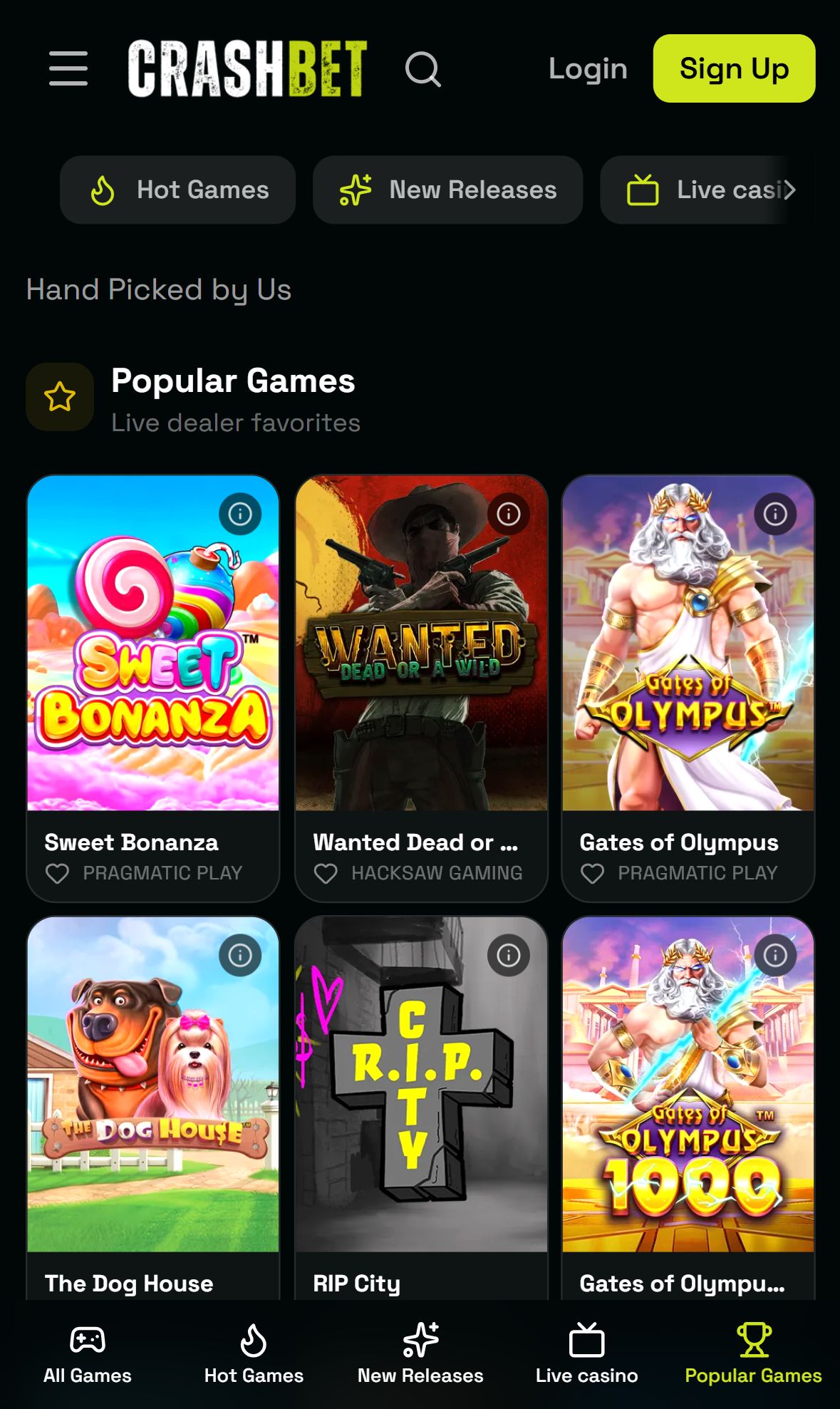 CrashBet — Lobby (Mobile)