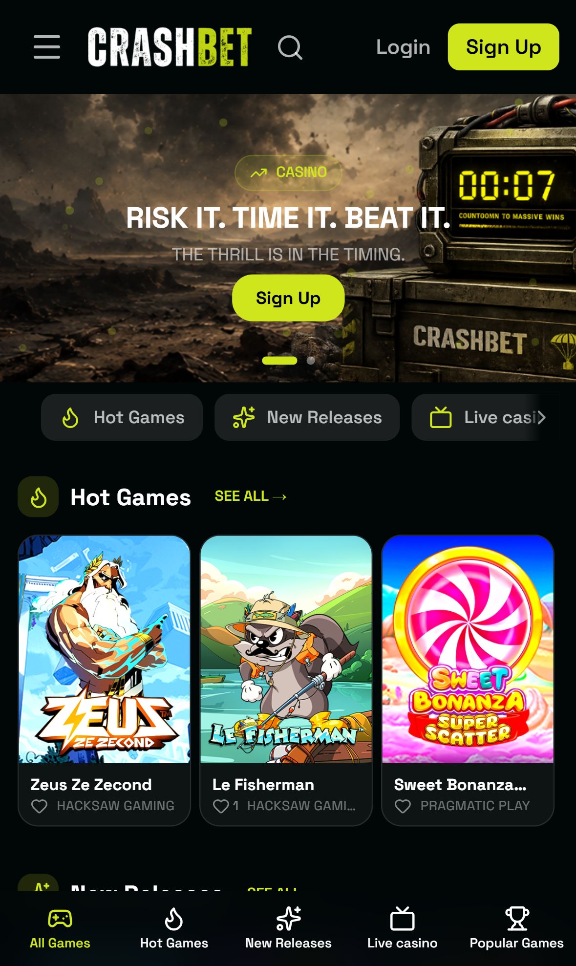 CrashBet — Homepage (Mobile)