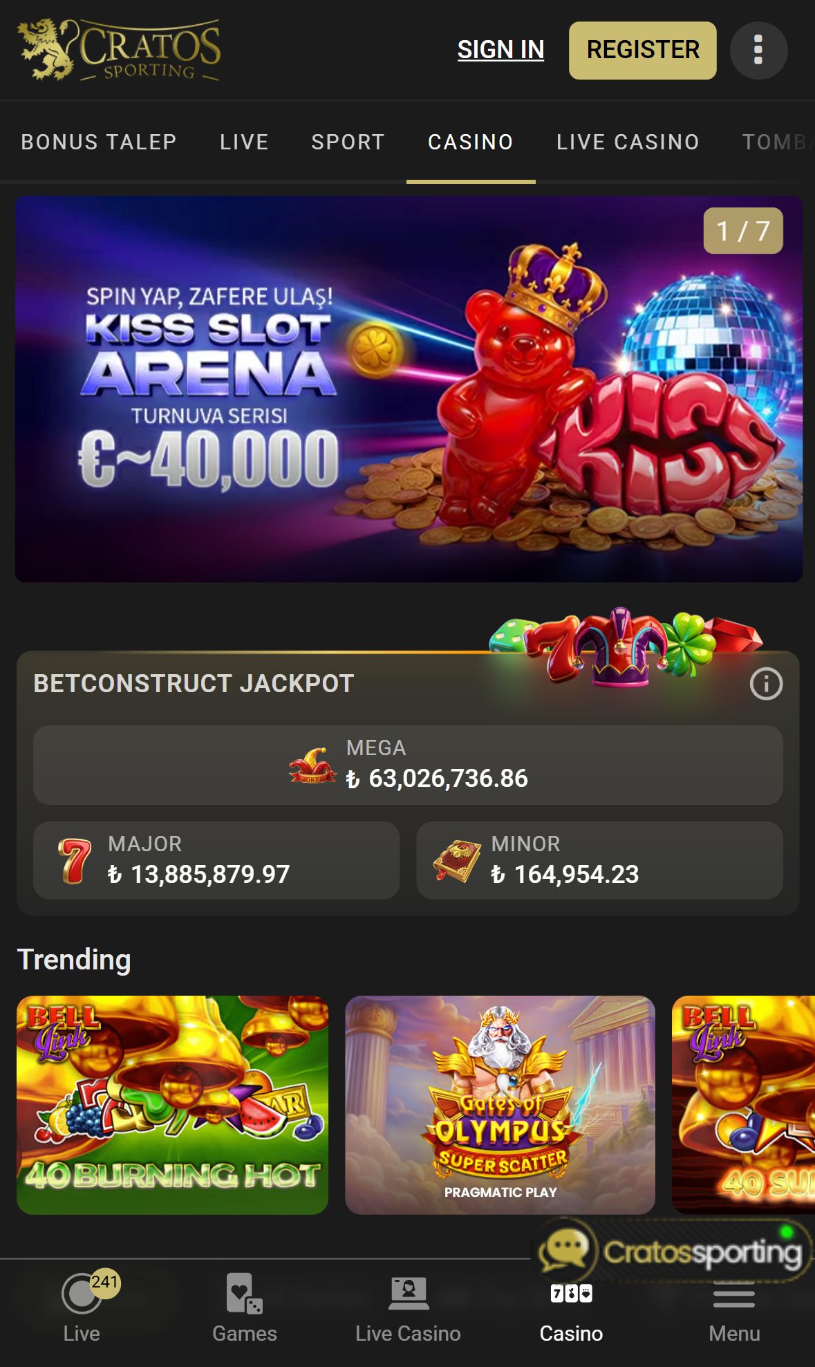 Cratos Sporting — Lobby (Mobile)