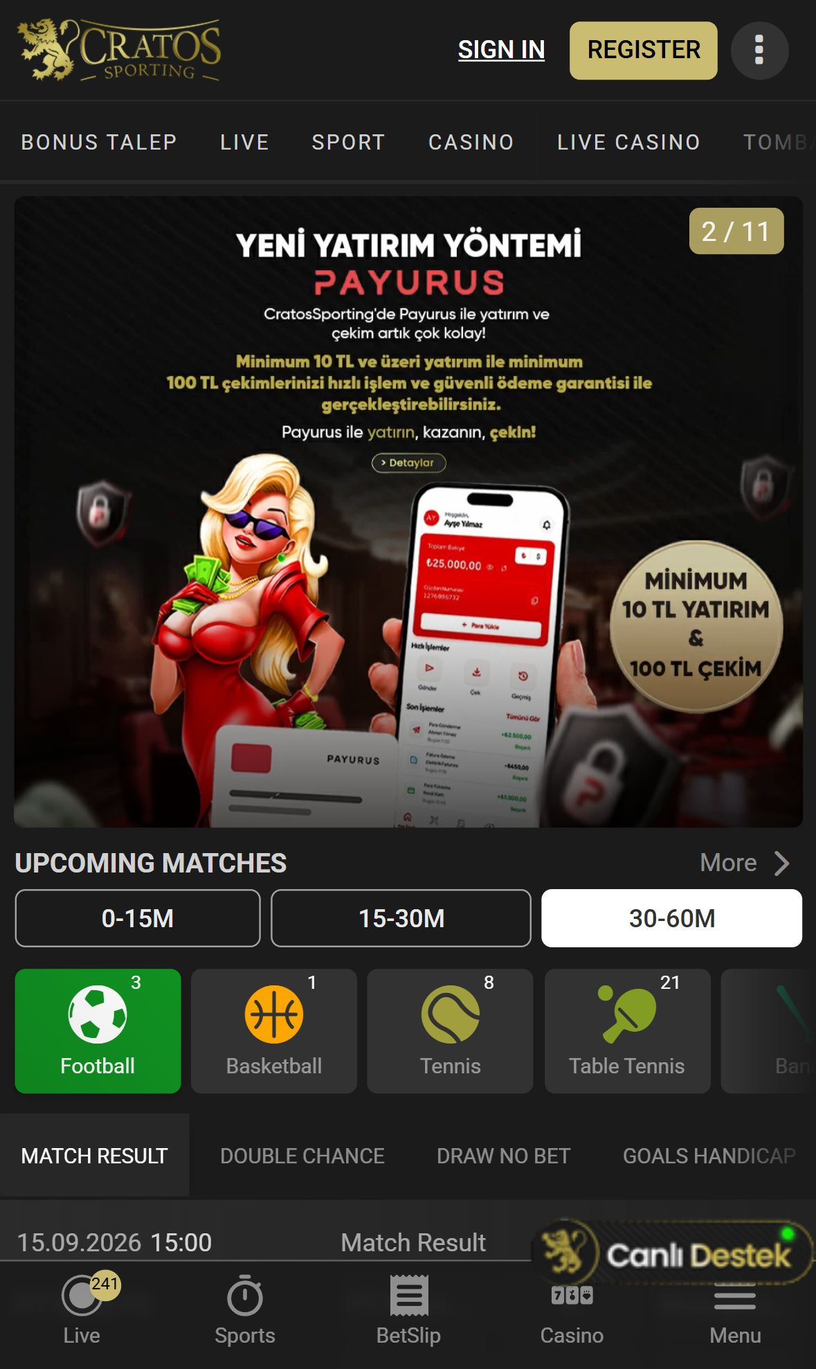 Cratos Sporting — Homepage (Mobile)