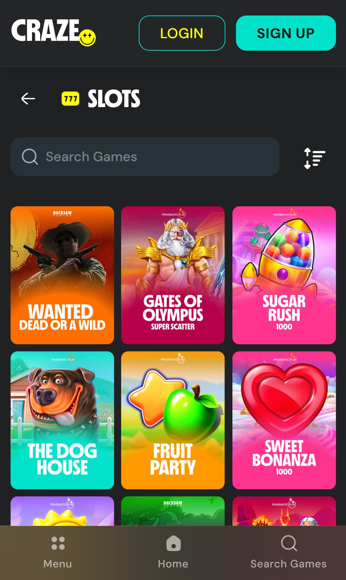 Craze — Lobby (Mobile)