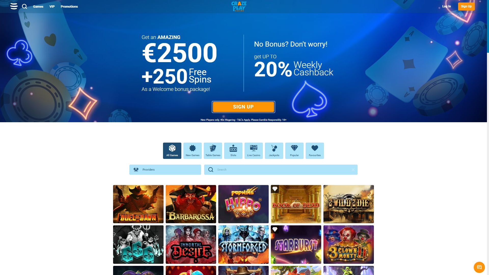 Craze Play — Homepage (Desktop)