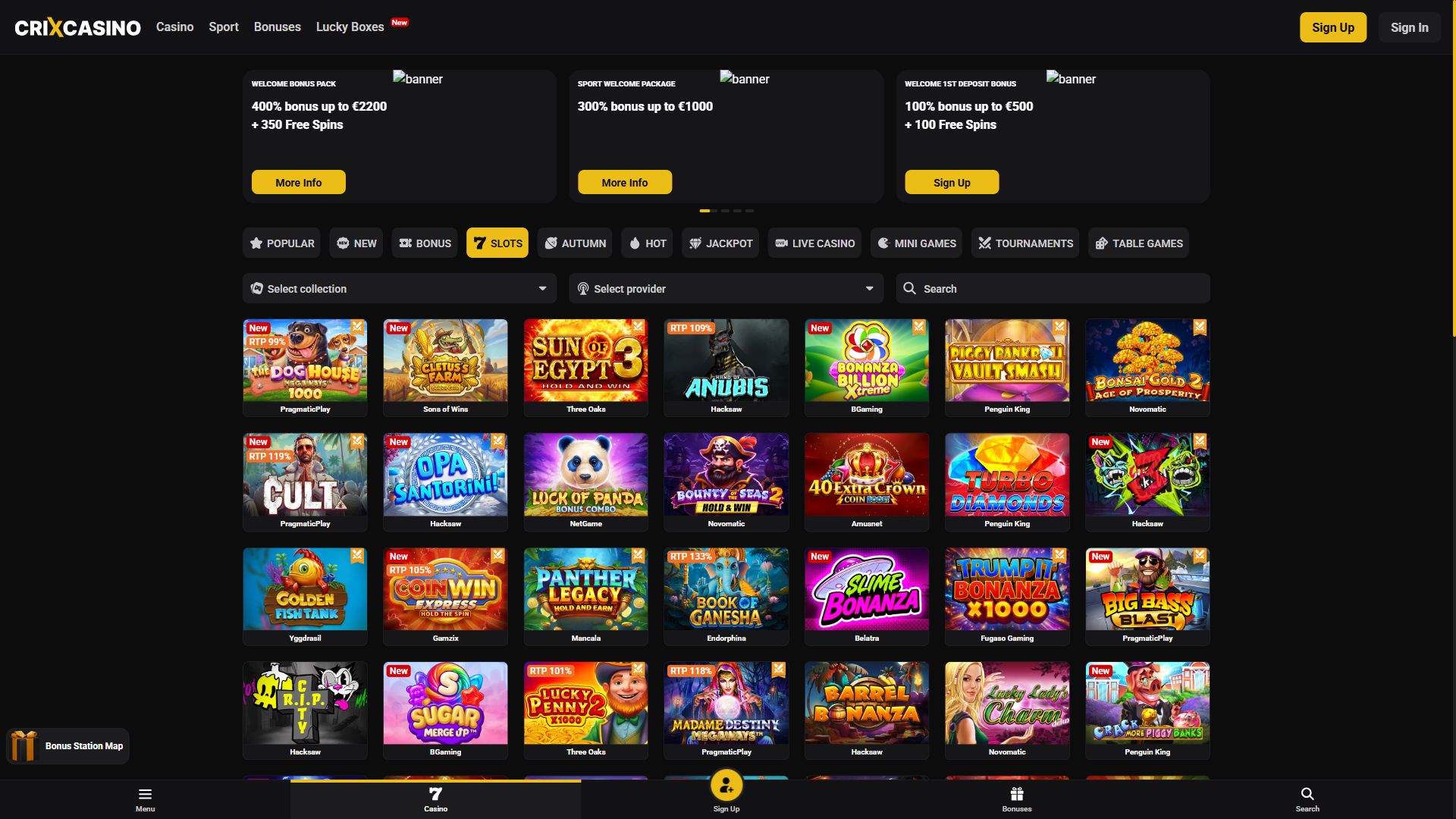 CrixCasino — Lobby (Desktop)
