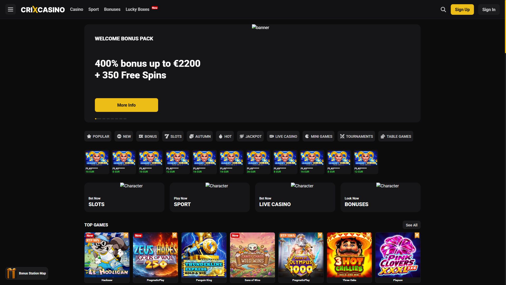 CrixCasino — Homepage (Desktop)