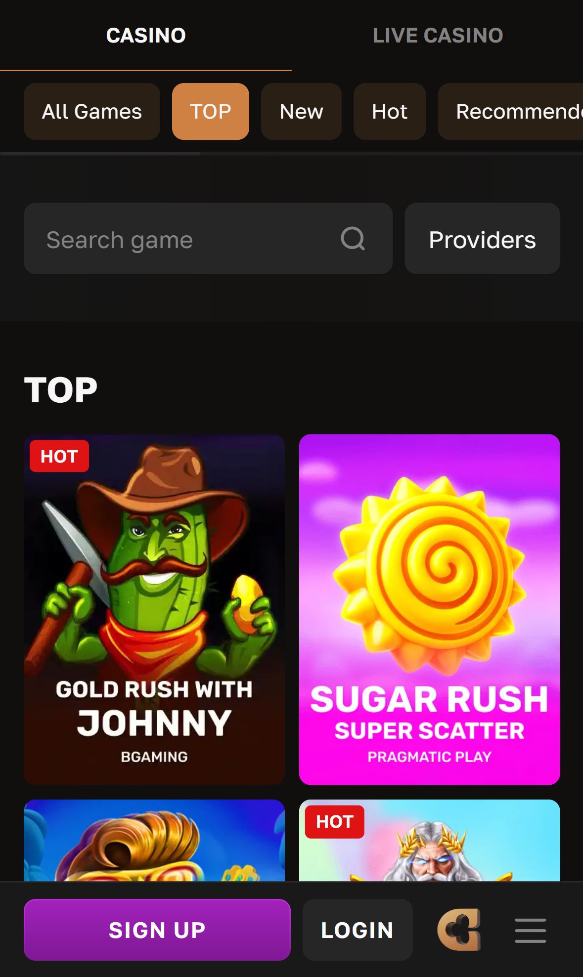 Crown Gold — Lobby (Mobile)