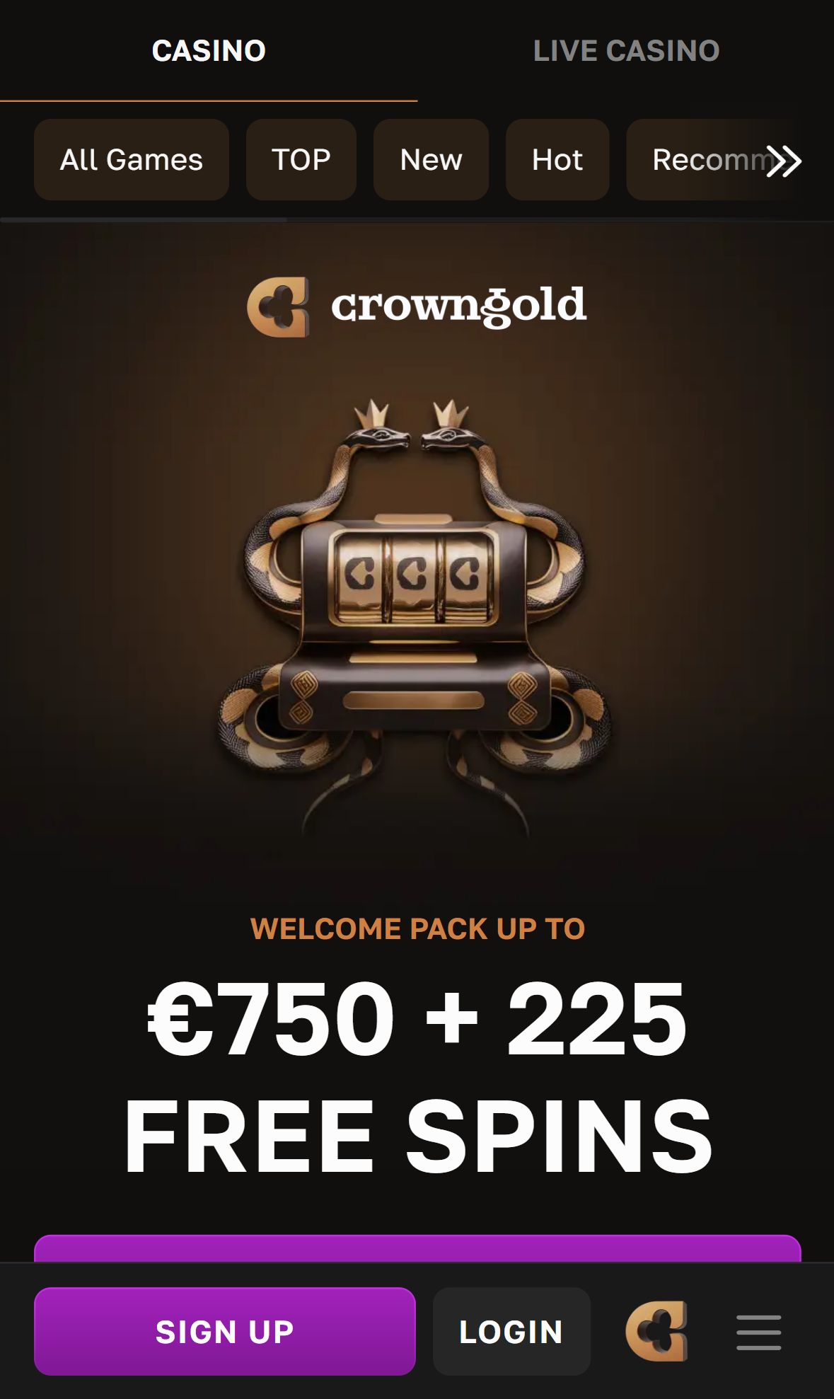 Crown Gold — Homepage (Mobile)