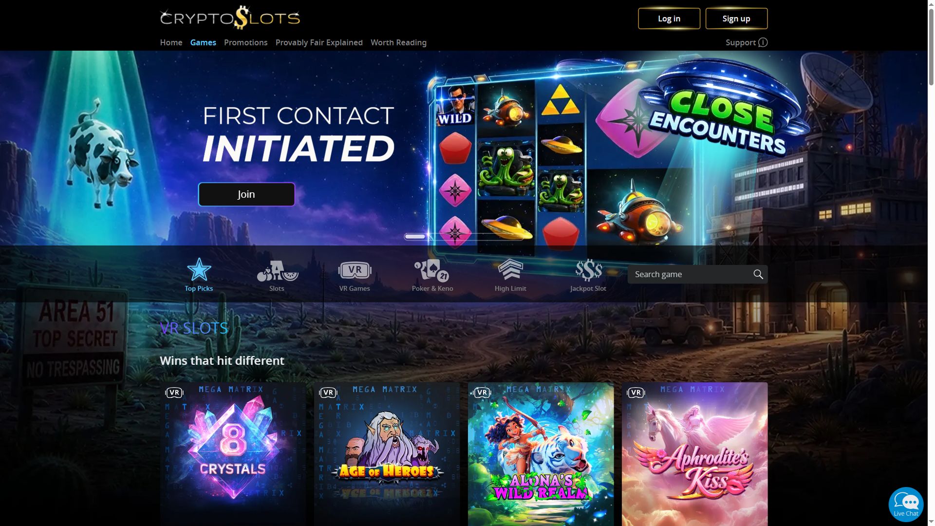 CryptoSlots — Lobby (Desktop)
