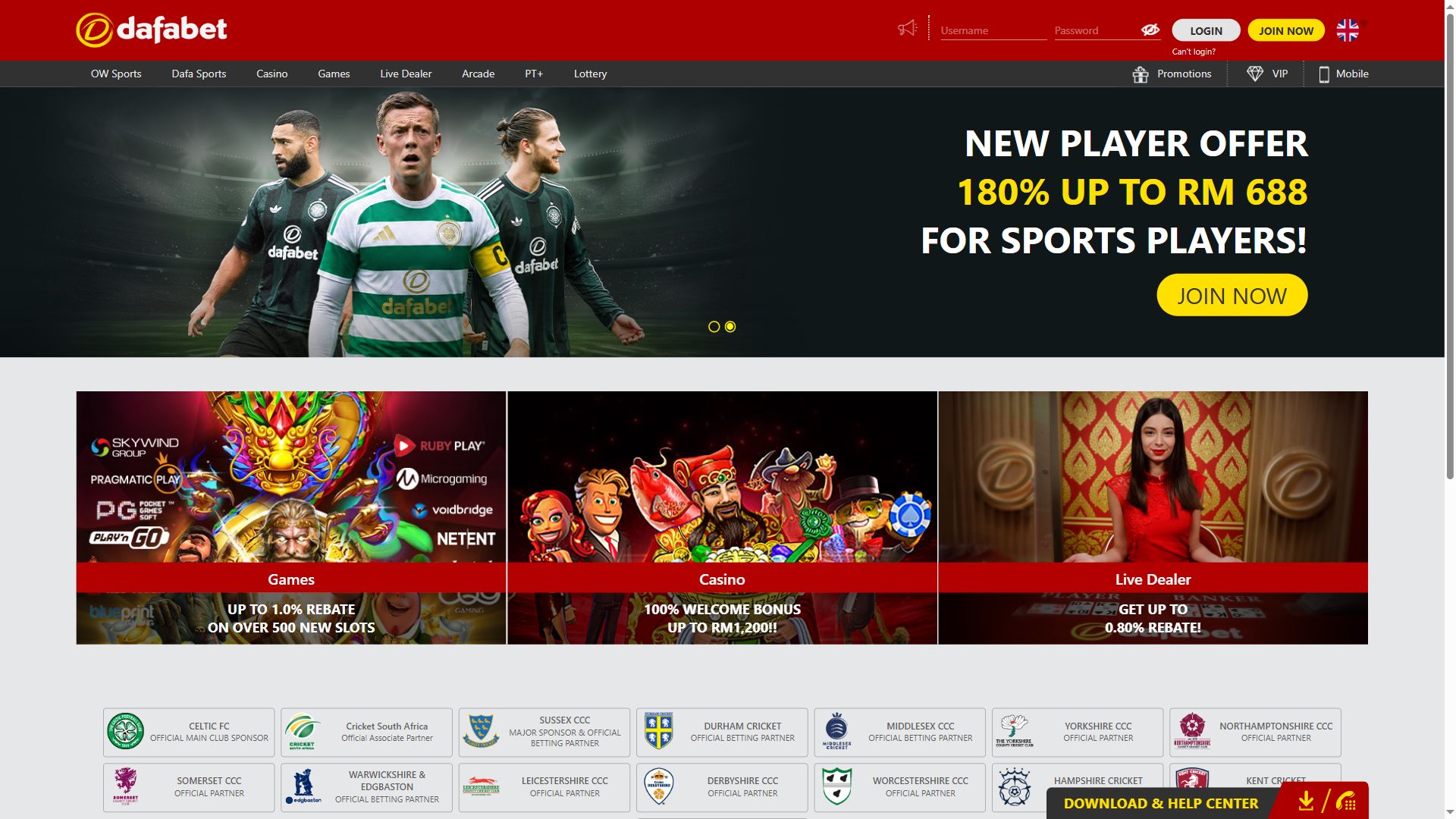 Dafa888 — Homepage (Desktop)