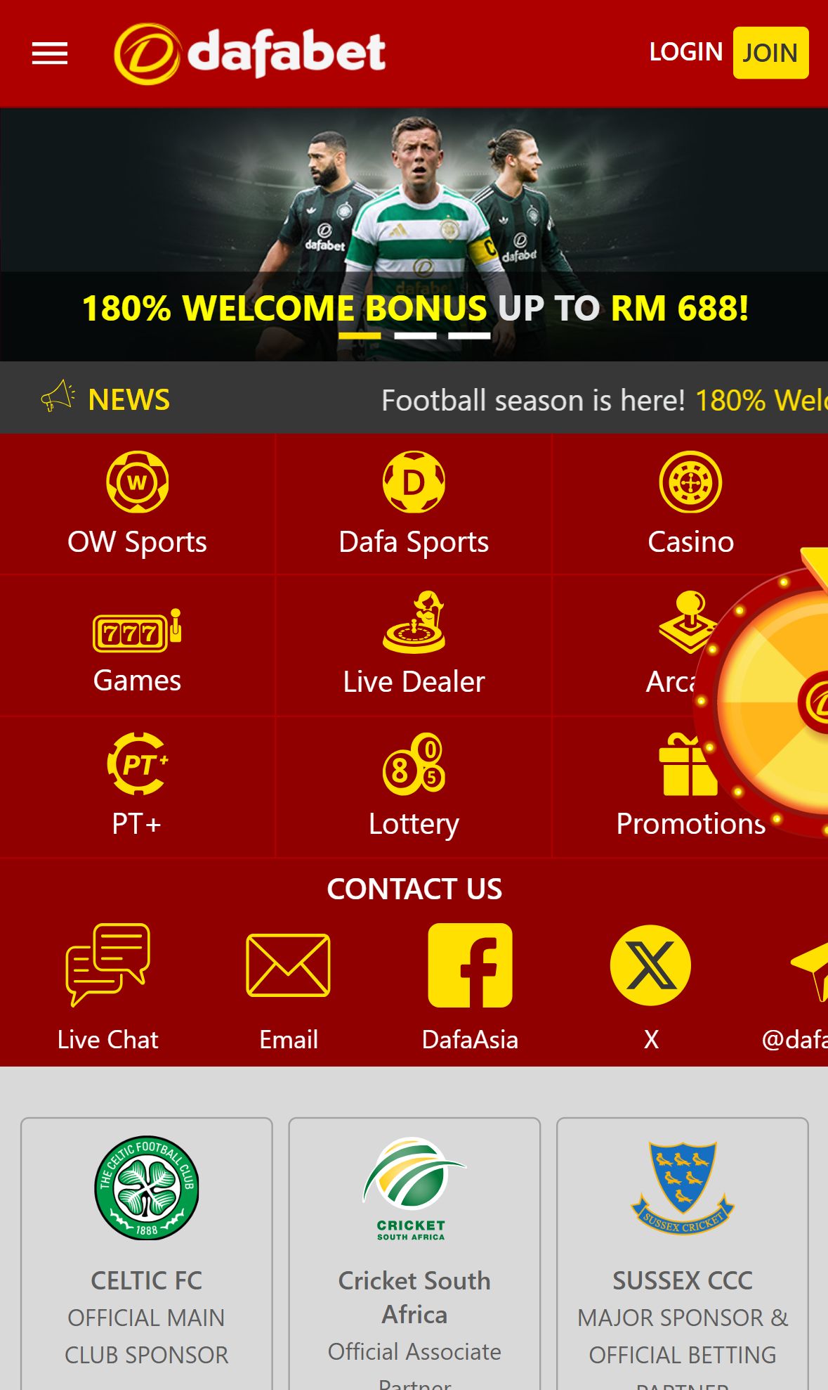 Dafa888 — Homepage (Mobile)