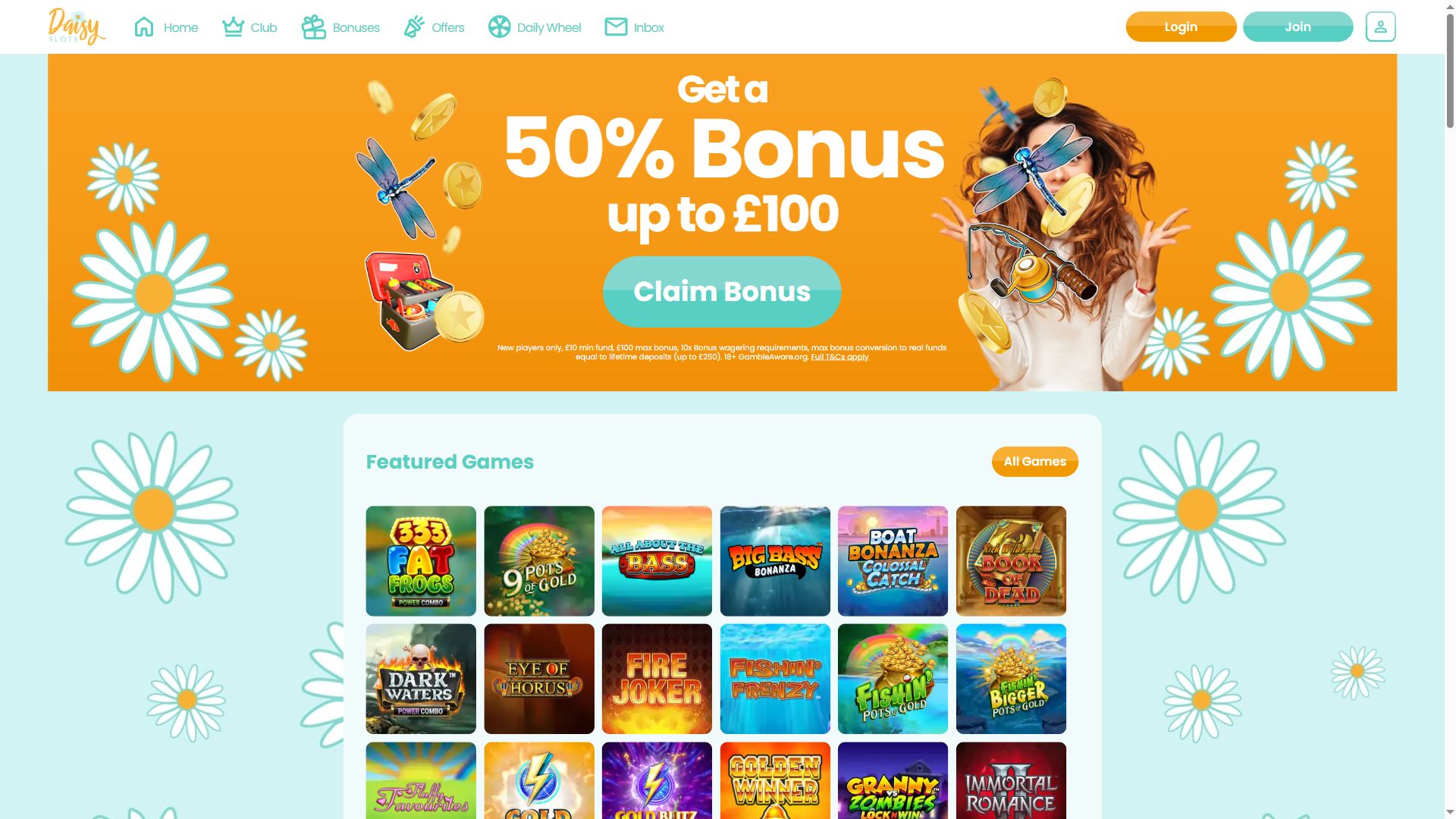 Daisy Slots — Homepage (Desktop)