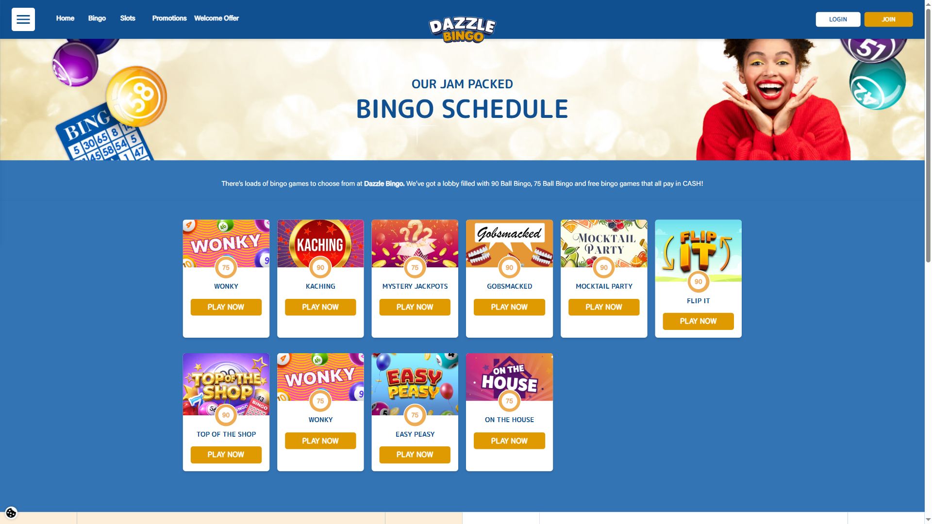 Dazzle Bingo — Lobby (Desktop)