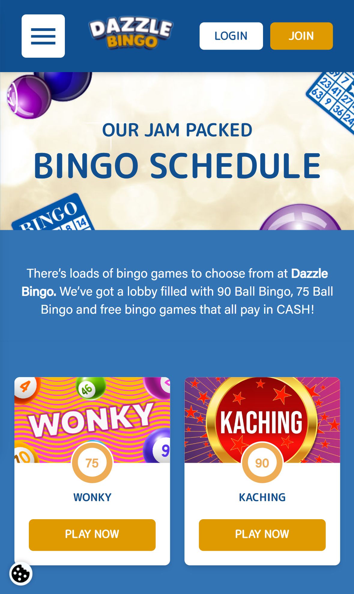 Dazzle Bingo — Lobby (Mobile)
