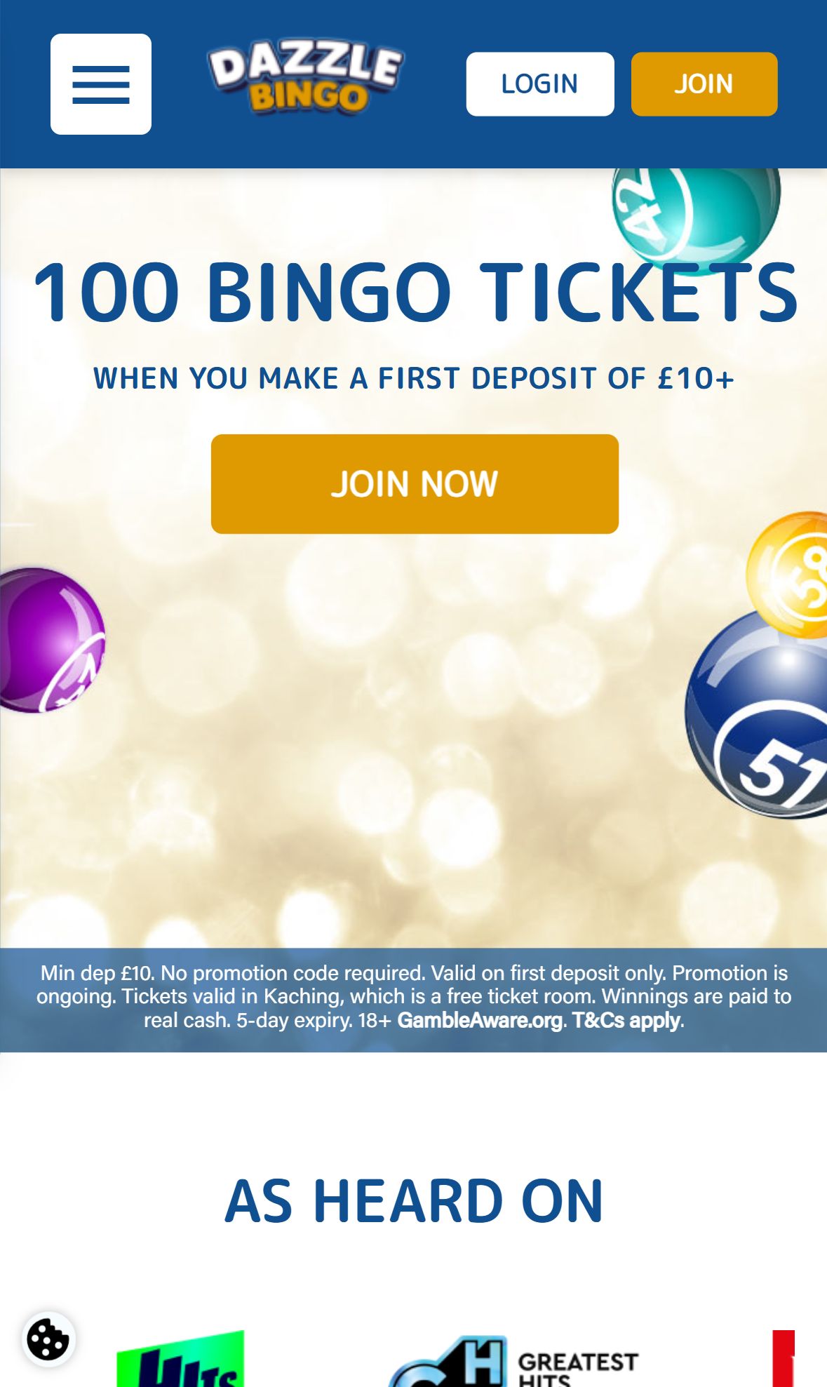 Dazzle Bingo — Homepage (Mobile)