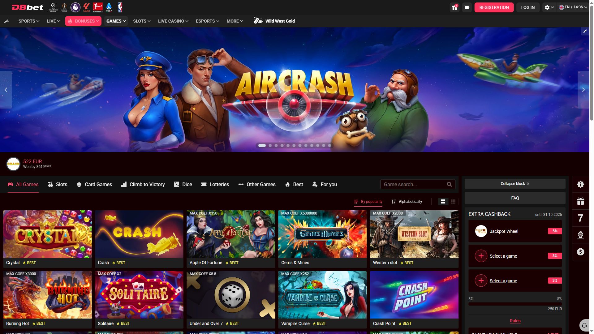 DBbet — Lobby (Desktop)