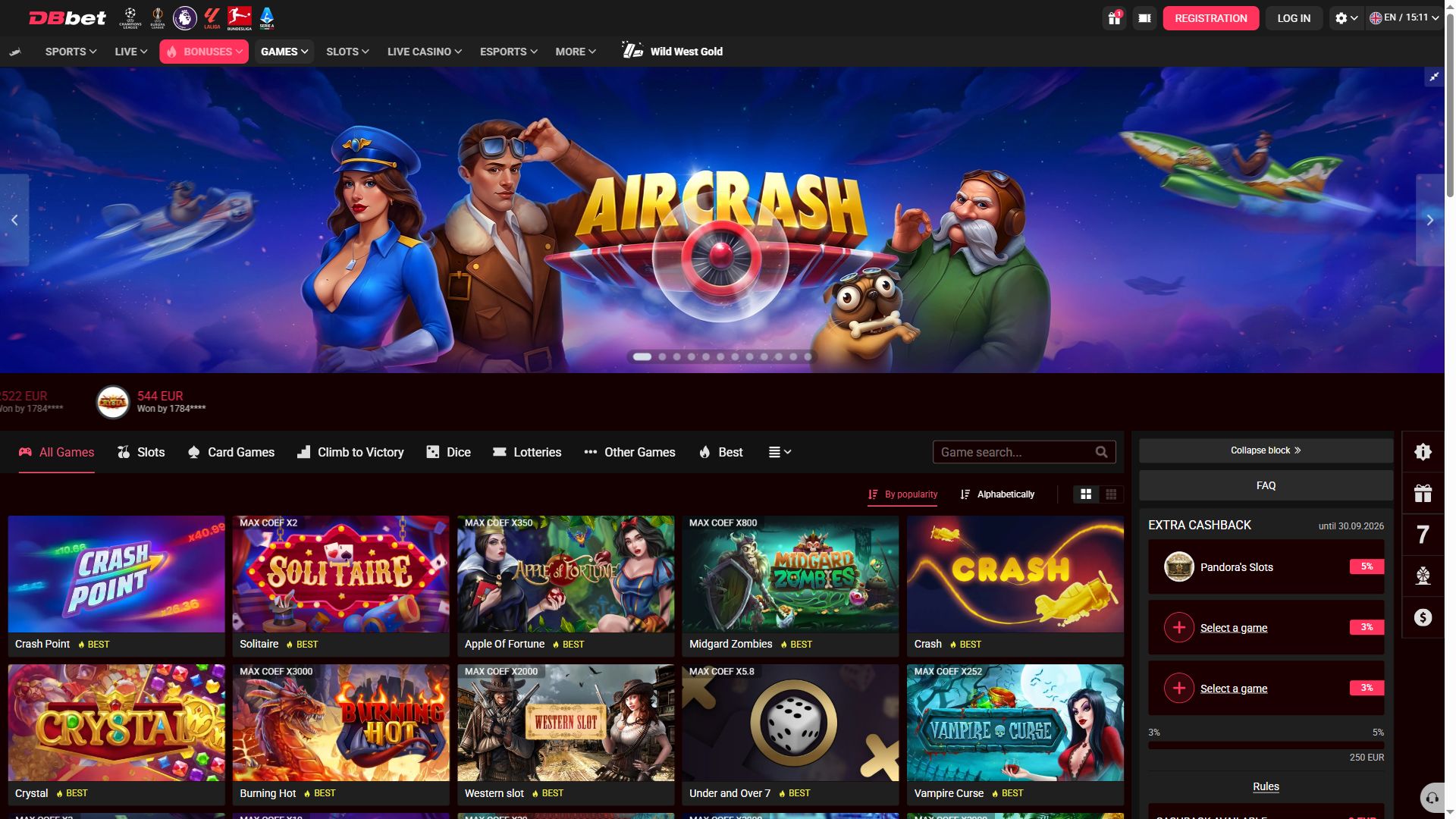 DBbet — Lobby (Desktop)