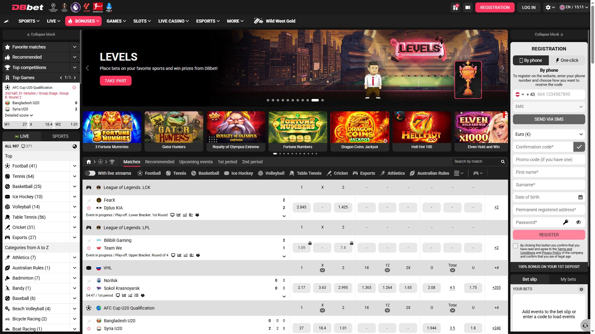 DBbet — Homepage (Desktop)