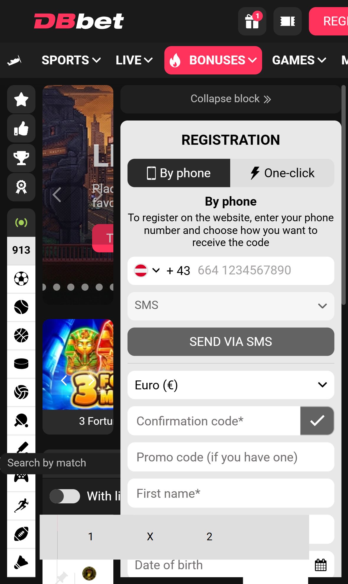 DBbet — Homepage (Mobile)