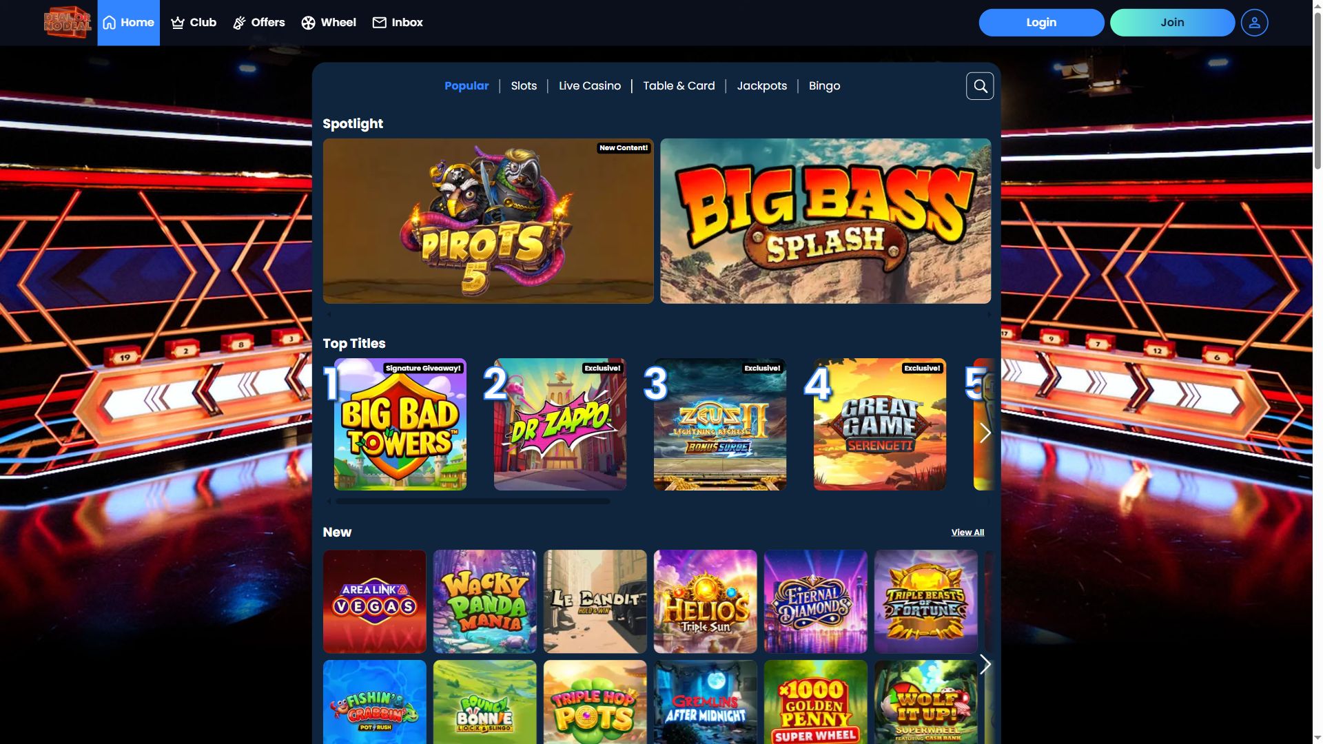 Deal or No Deal Spin — Lobby (Desktop)