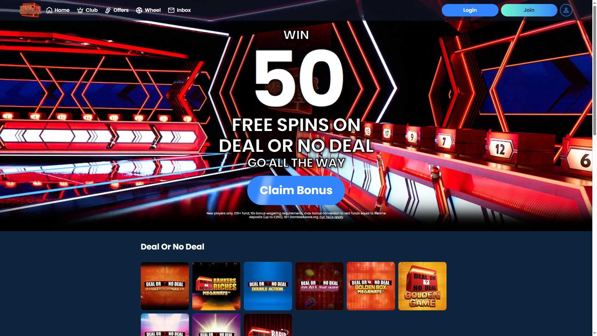 Deal or No Deal Spin — Homepage (Desktop)