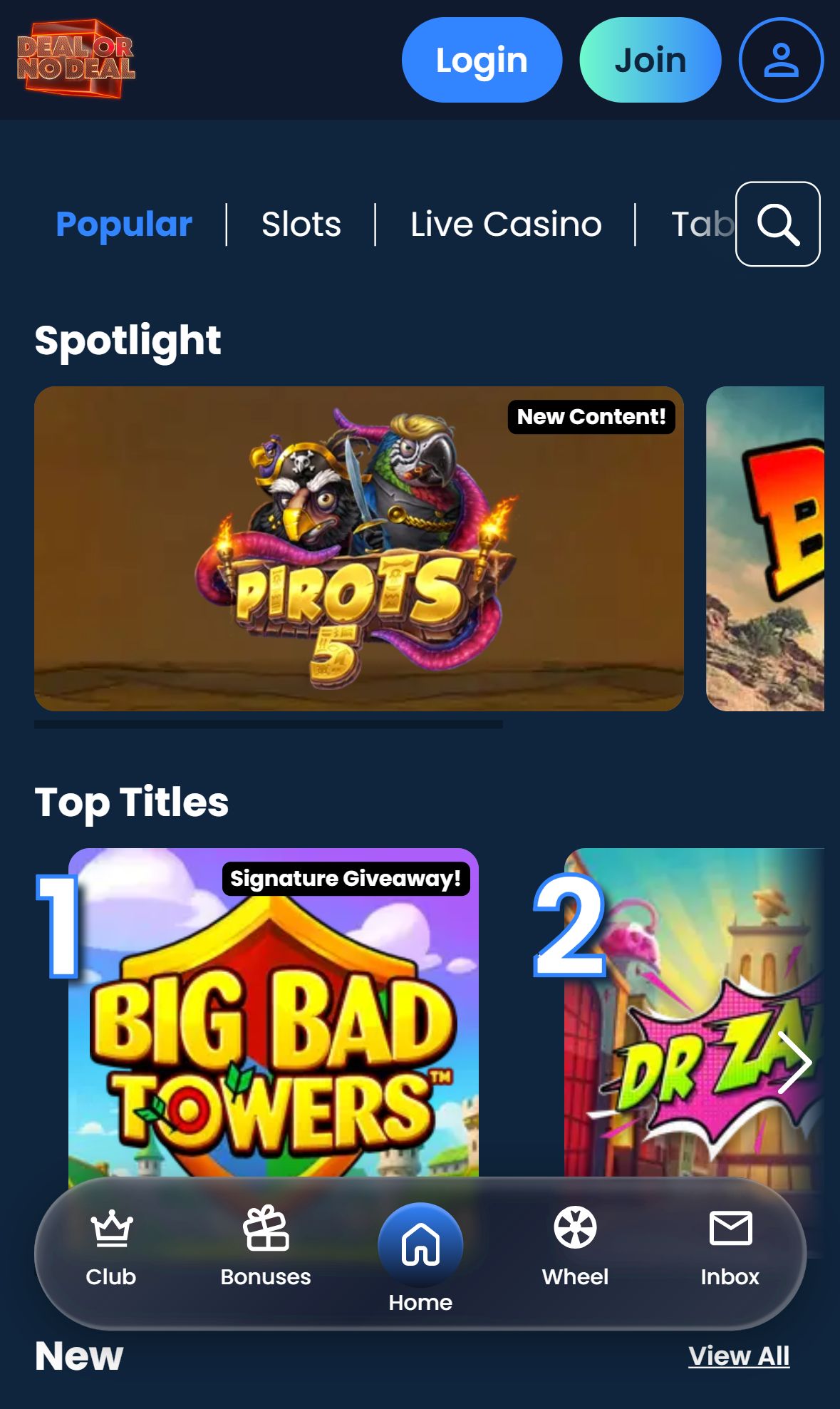 Deal or No Deal Spin — Lobby (Mobile)