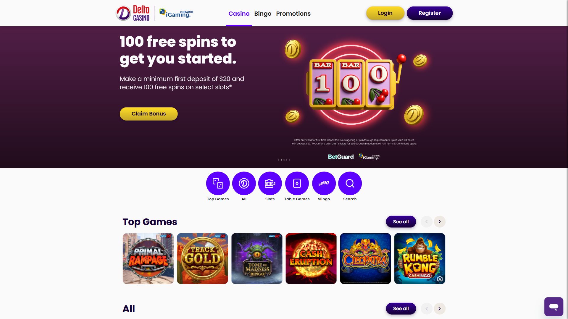Deltacasino — Homepage (Desktop)