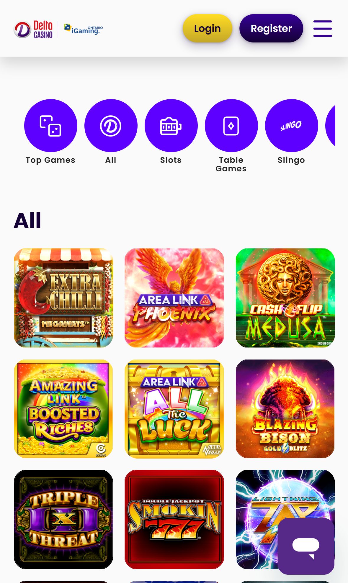 Deltacasino — Lobby (Mobile)