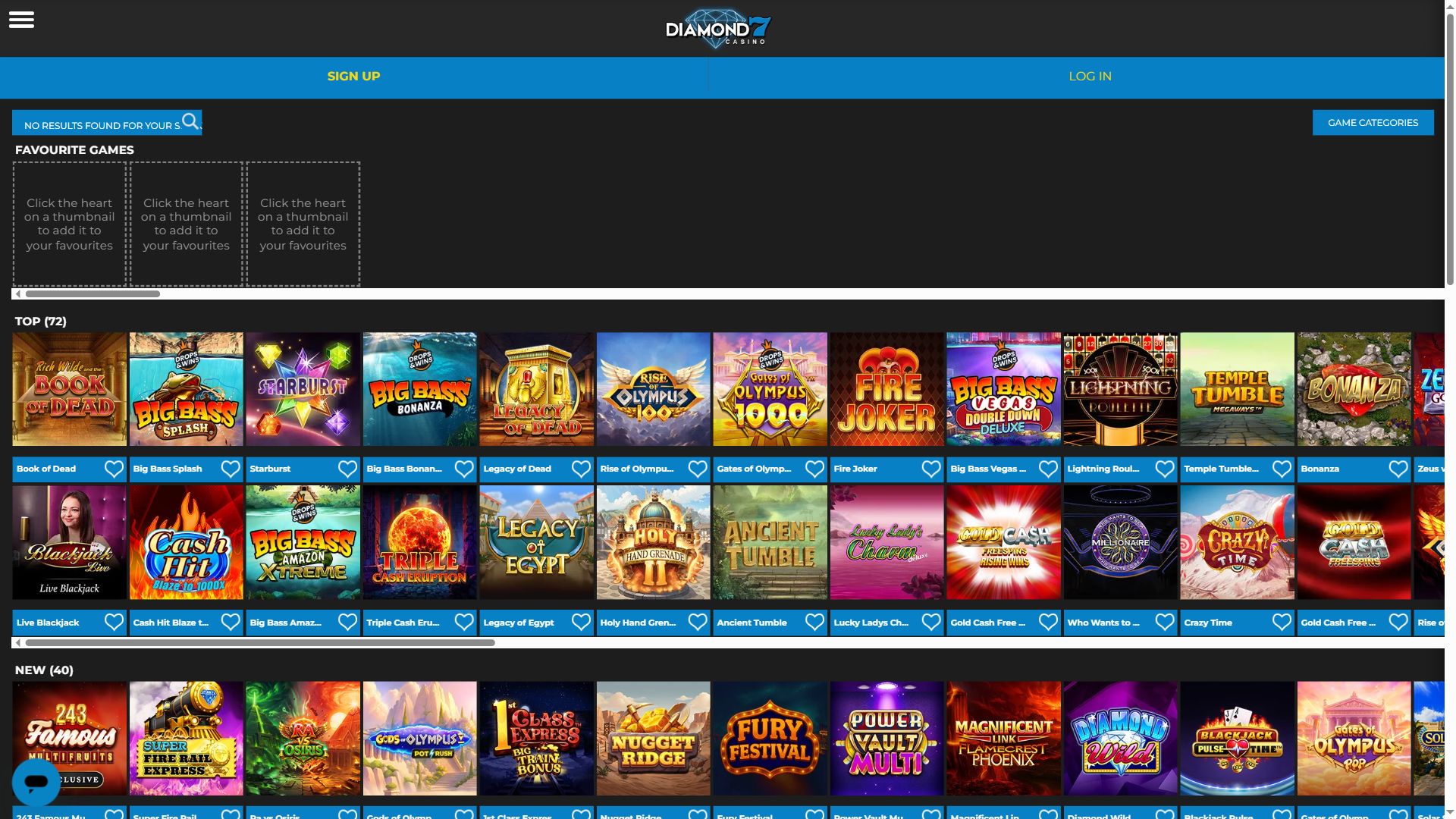 Diamond7Casino — Lobby (Desktop)
