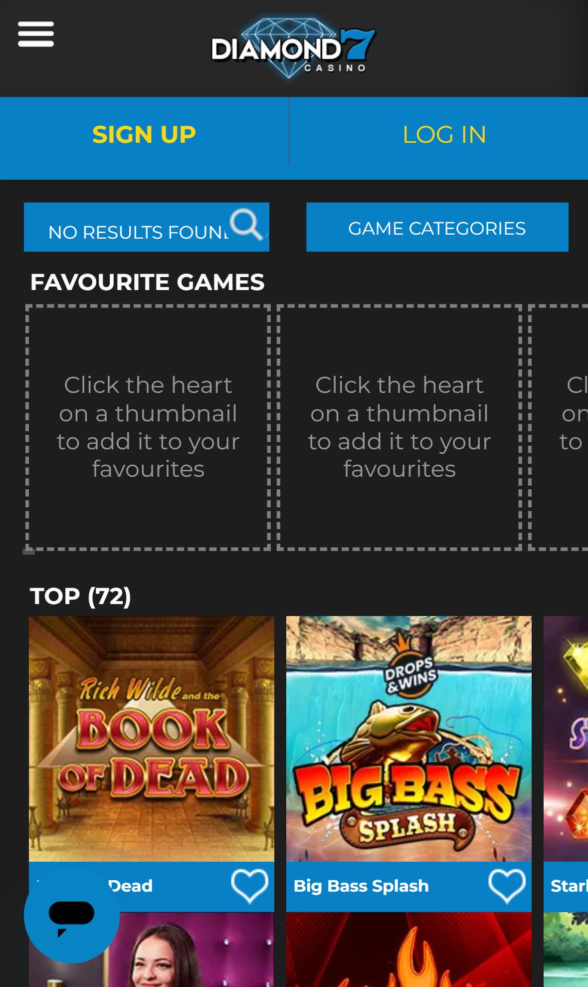 Diamond7Casino — Lobby (Mobile)