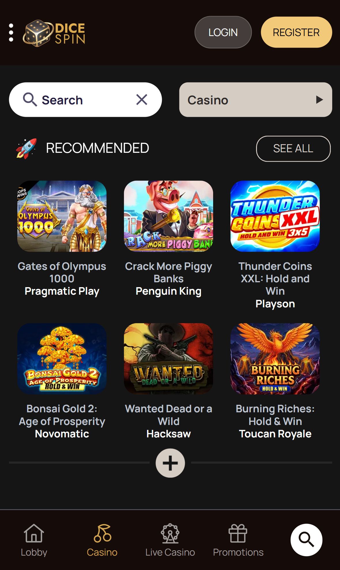 DiceSpin — Lobby (Mobile)