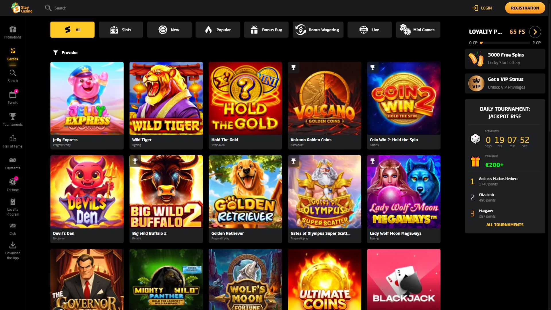 Stay Casino — Lobby (Desktop)