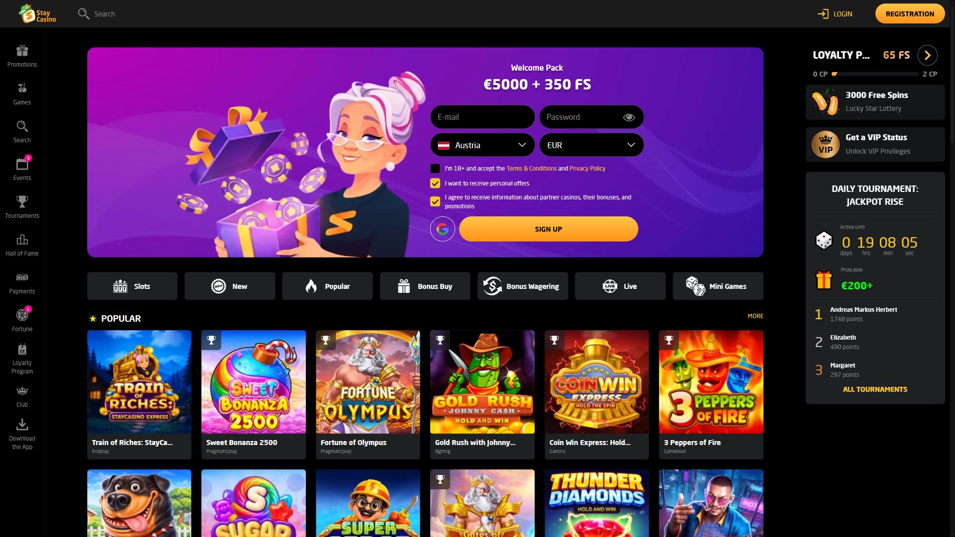 Stay Casino — Homepage (Desktop)