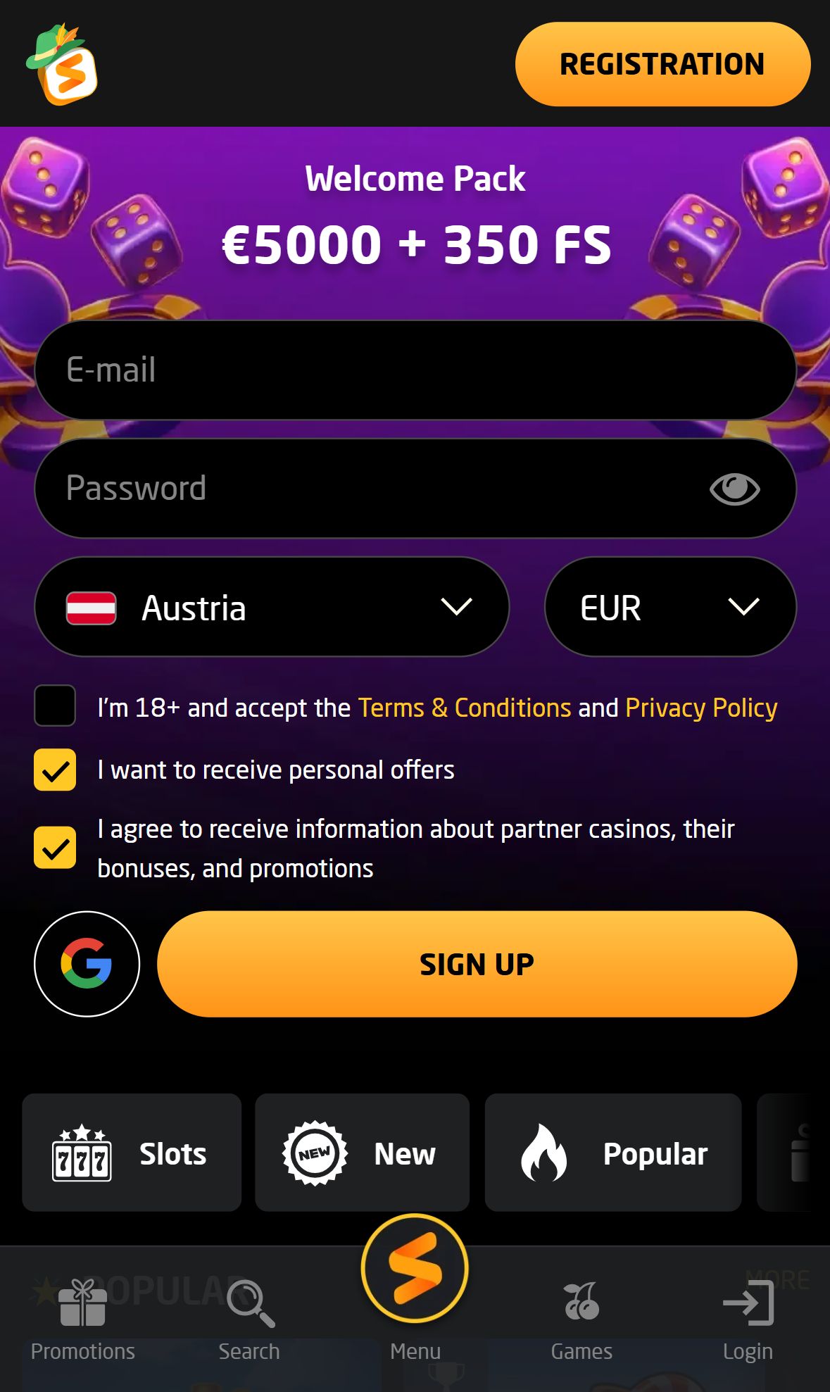 Stay Casino — Homepage (Mobile)