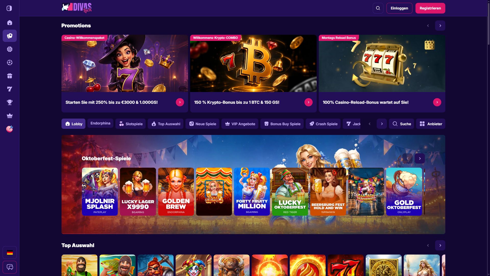 Divas Luck Casino — Lobby (Desktop)