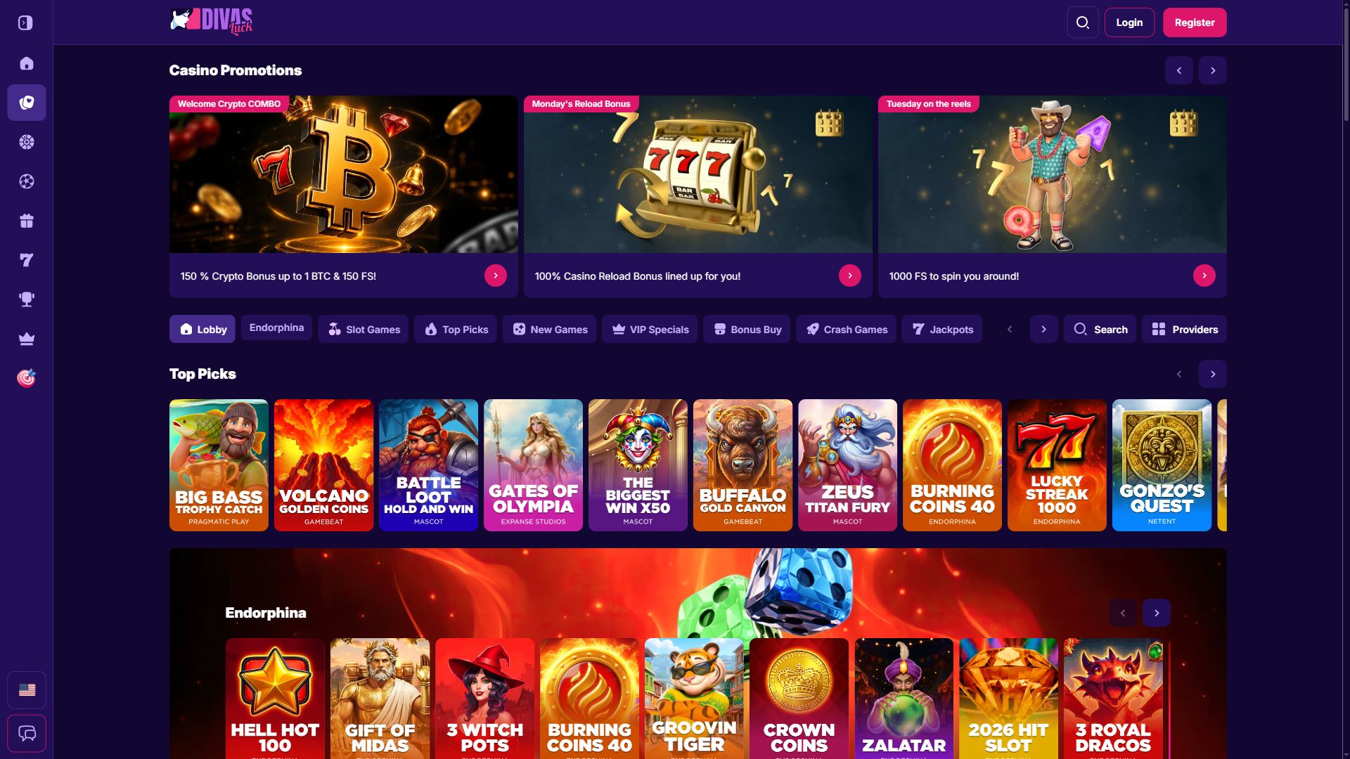 Divas Luck Casino — Lobby (Desktop)