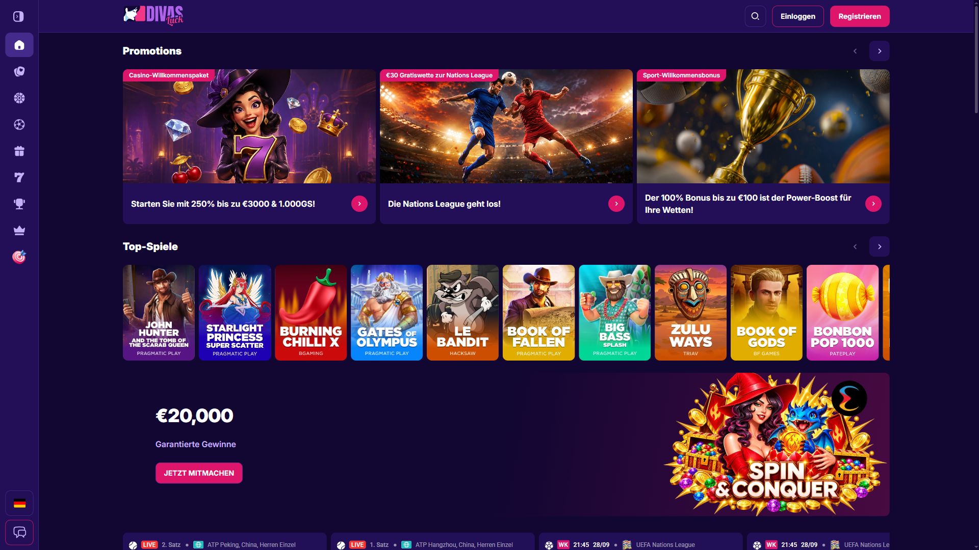 Divas Luck Casino — Startseite (Desktop)