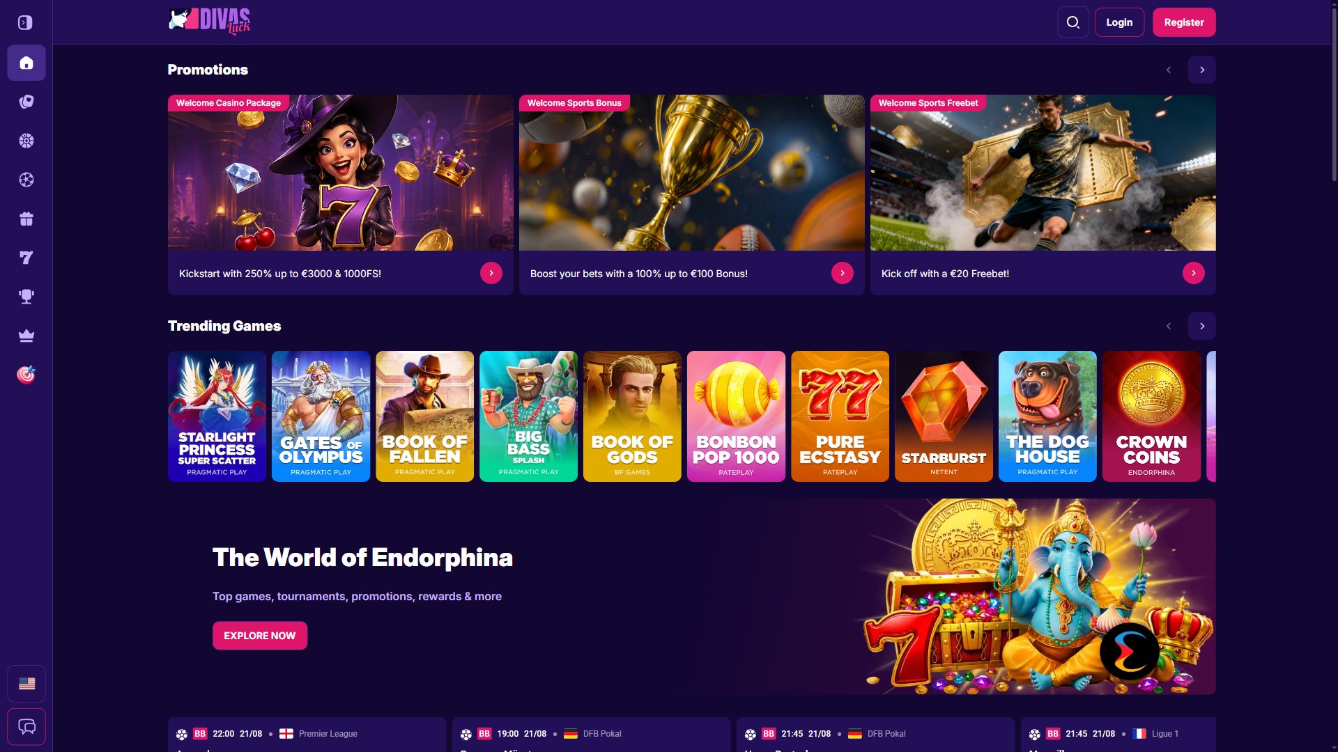 Divas Luck Casino — Homepage (Desktop)