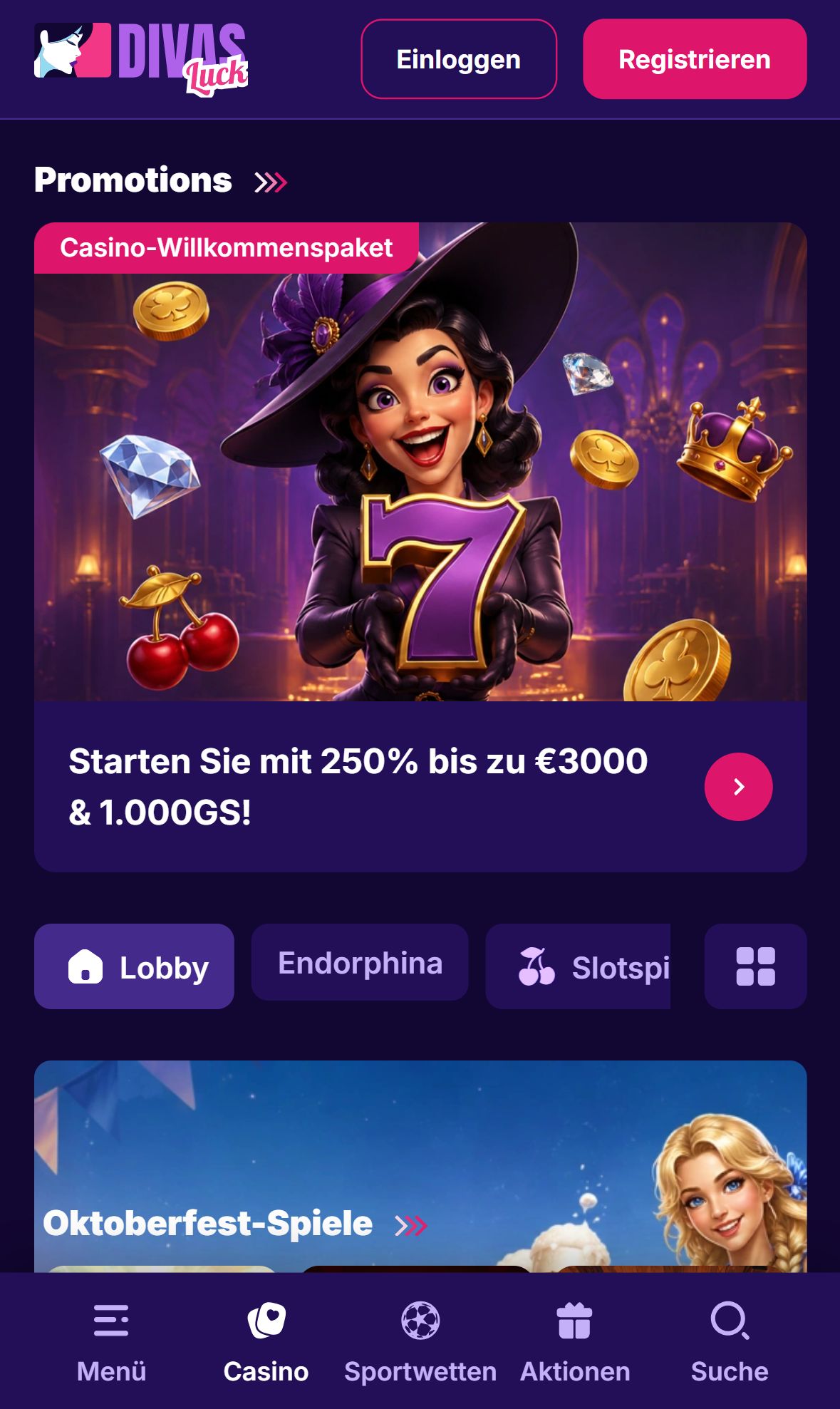 Divas Luck Casino — Startseite (Mobil)