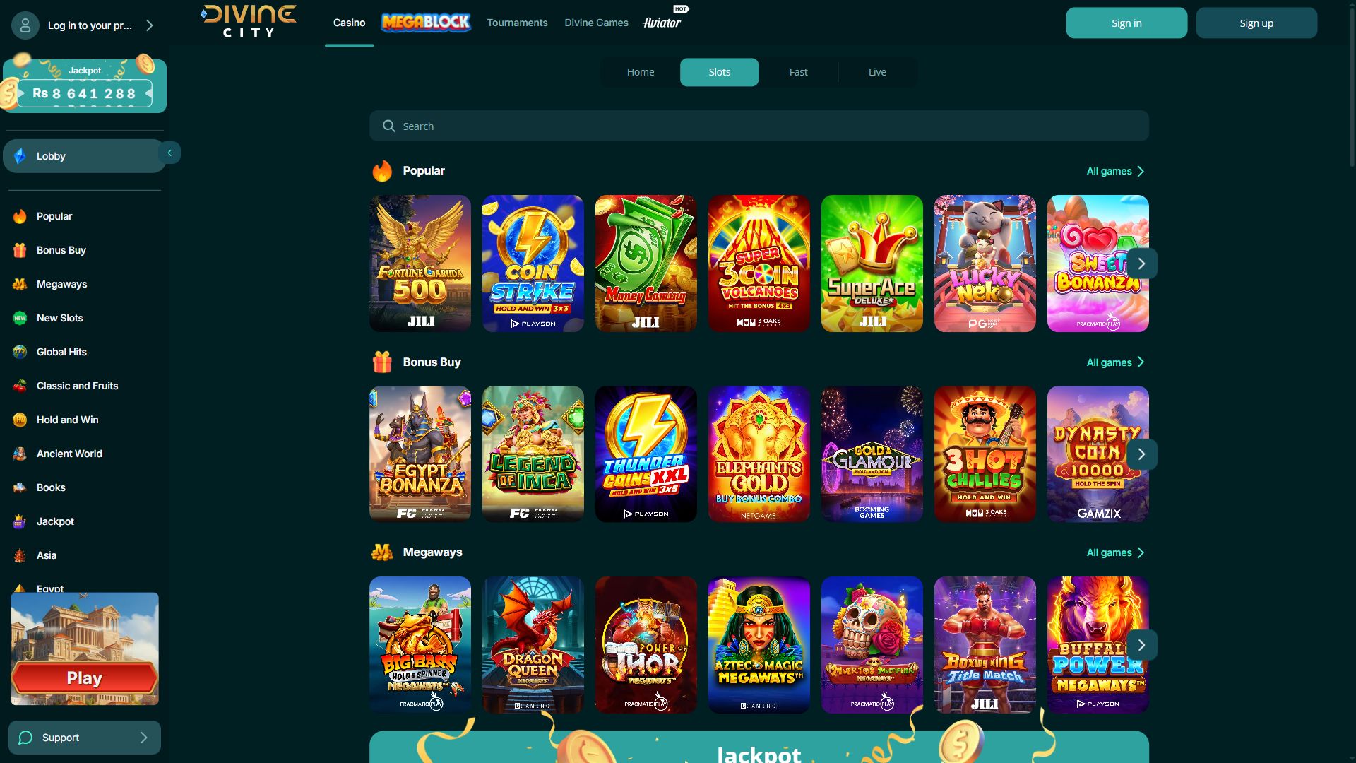 Divine Casino — Lobby (Desktop)