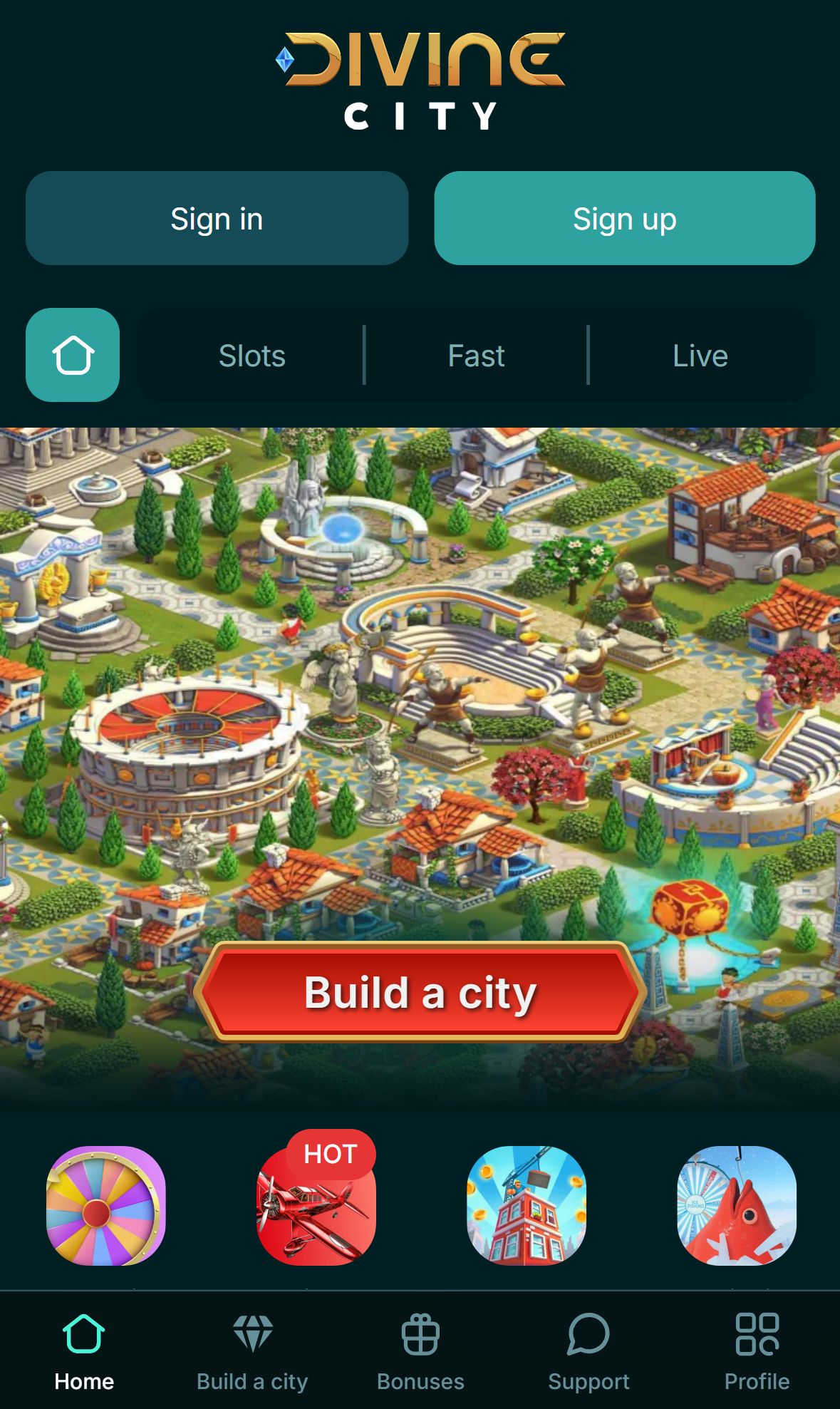 Divine Casino — Homepage (Mobile)