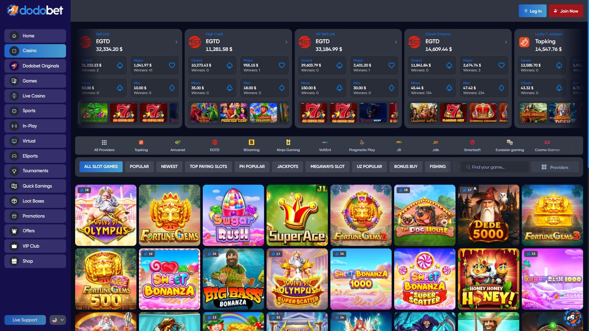 Dodobet — Lobby (Desktop)