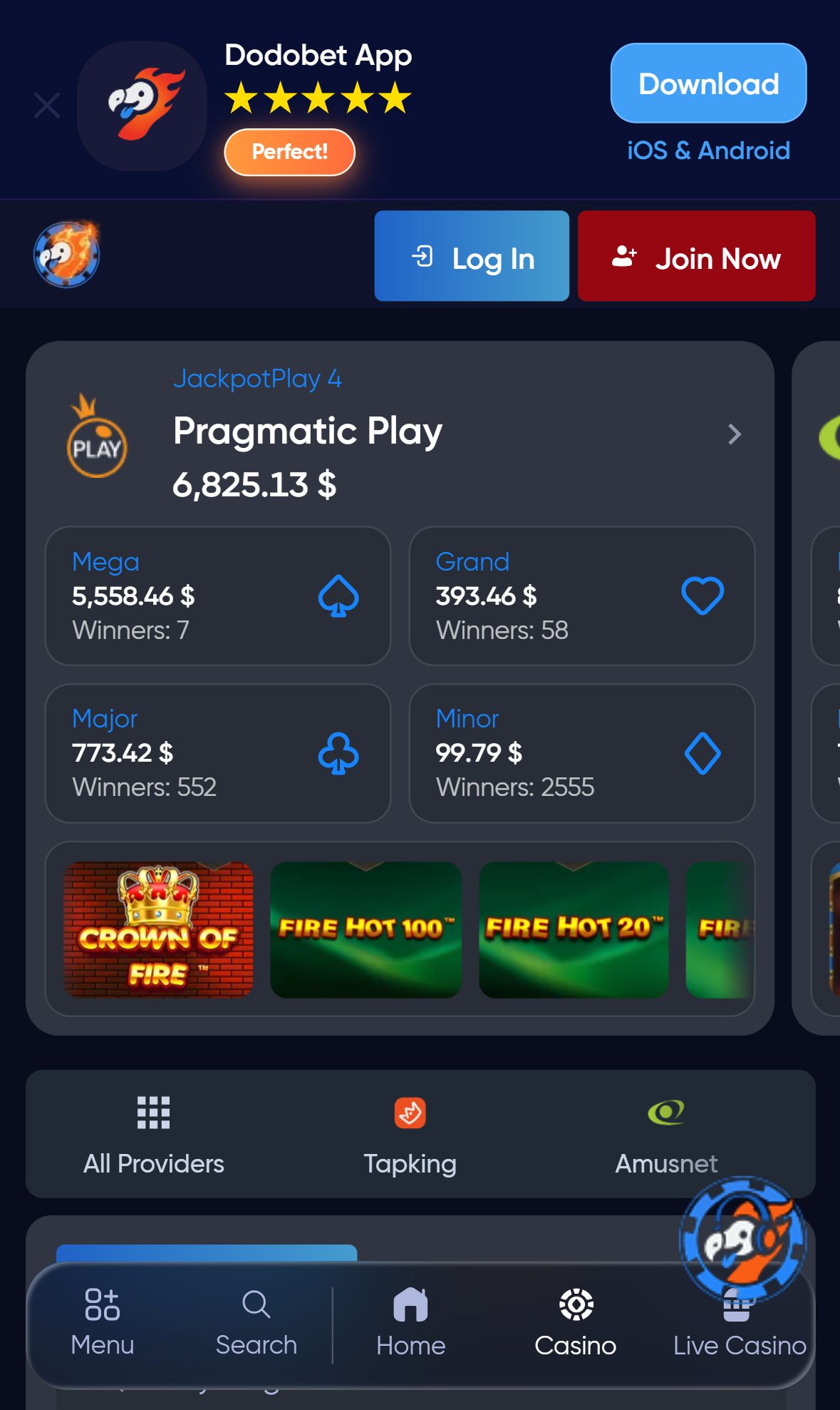 Dodobet — Lobby (Mobile)